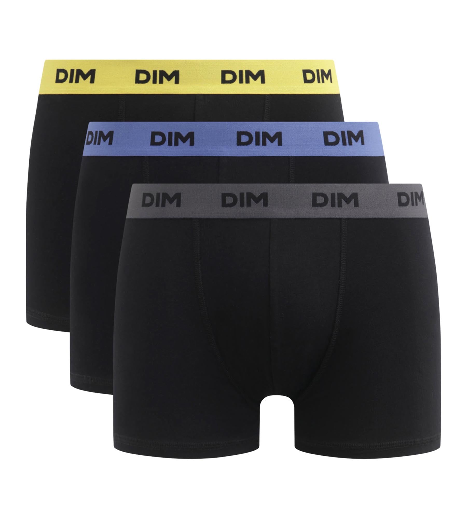 DIM Pack of 3 black men's boxers with coloured waistband Mimosa Purple Mix & colours