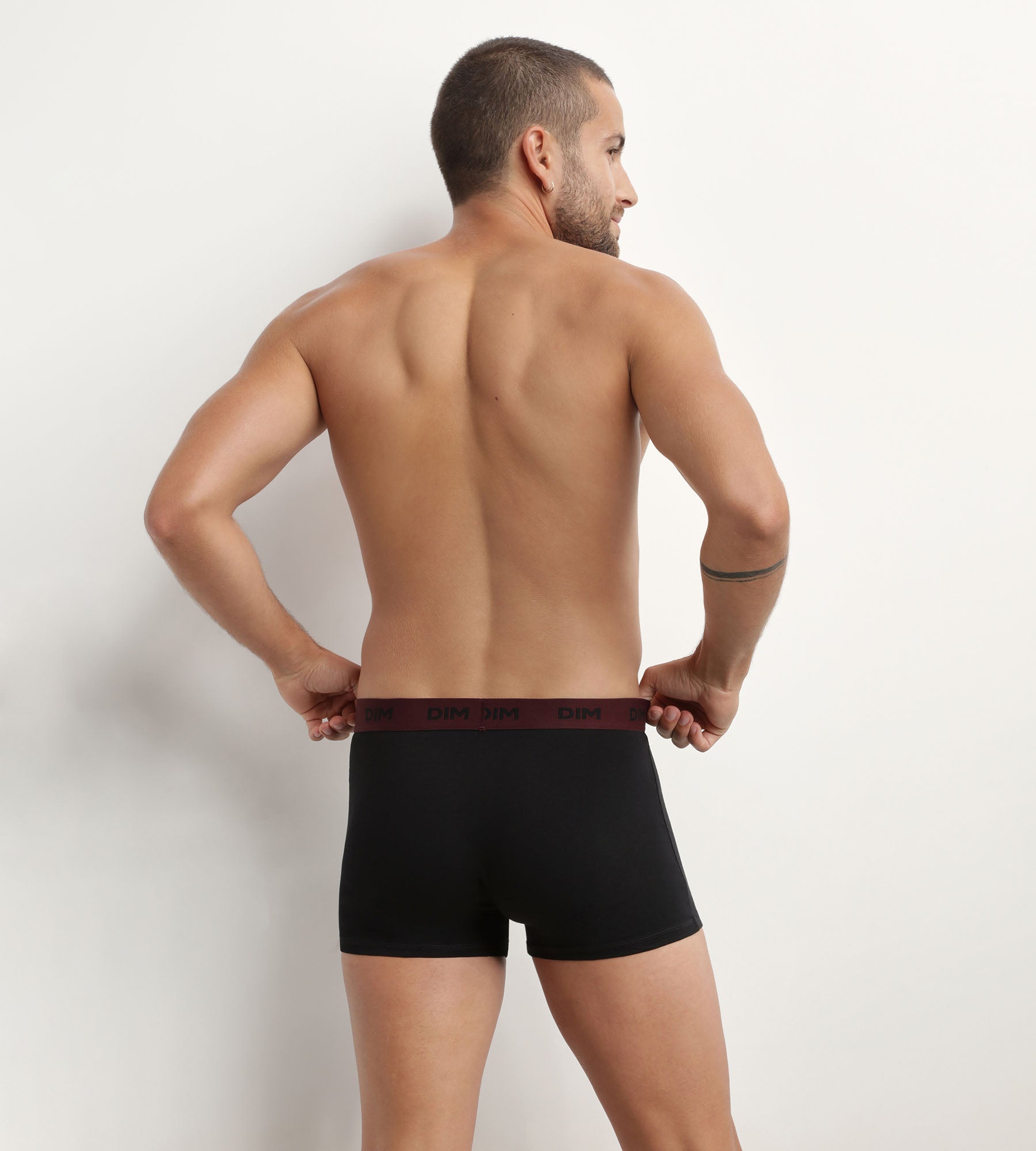 DIM Pack of 3 black men's boxers with coloured waistband Raisin Mix & colours