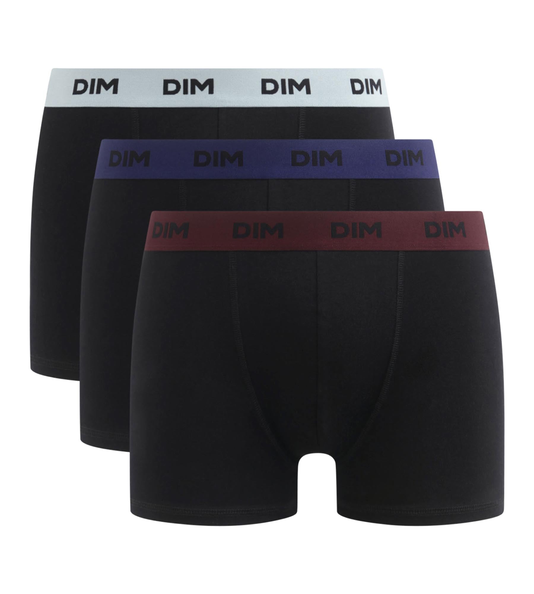 DIM Pack of 3 black men's boxers with coloured waistband Raisin Mix & colours
