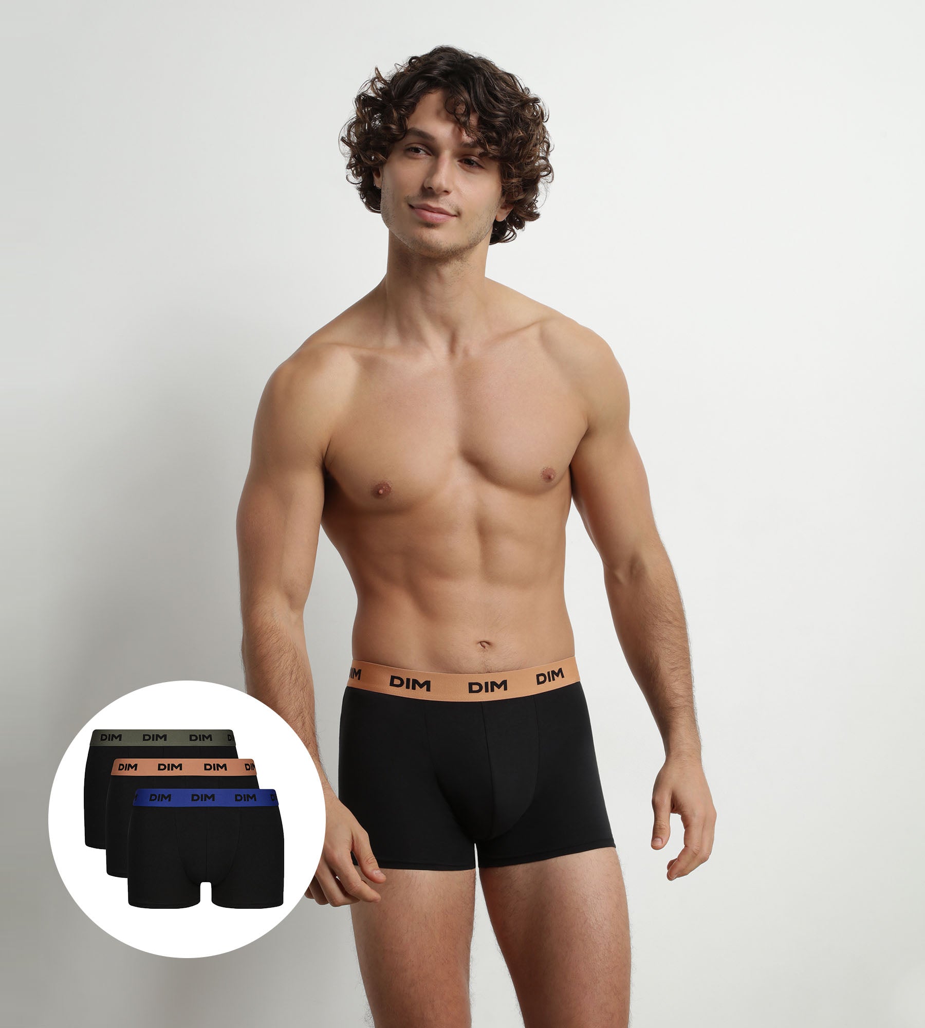 DIM Pack of 3 Men's Boxers Black Cotton Stretch Hazelnut Green Mix & Colors
