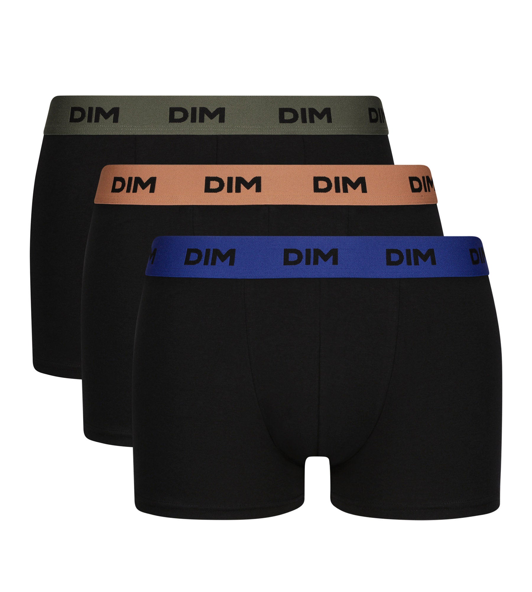 DIM Pack of 3 Men's Boxers Black Cotton Stretch Hazelnut Green Mix & Colors