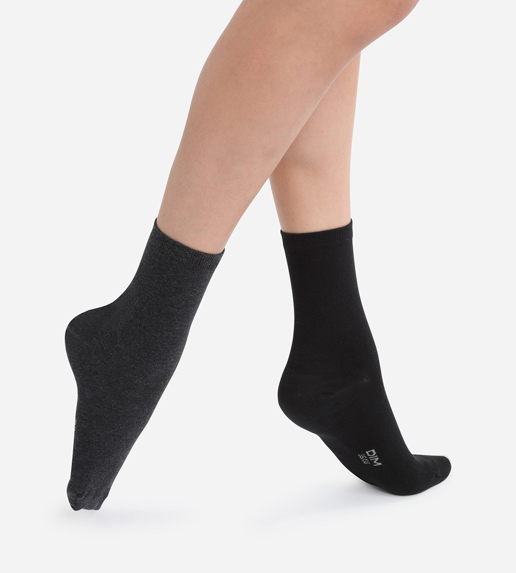 DIM Pack of 2 pairs of charcoal & black mid calf socks for women