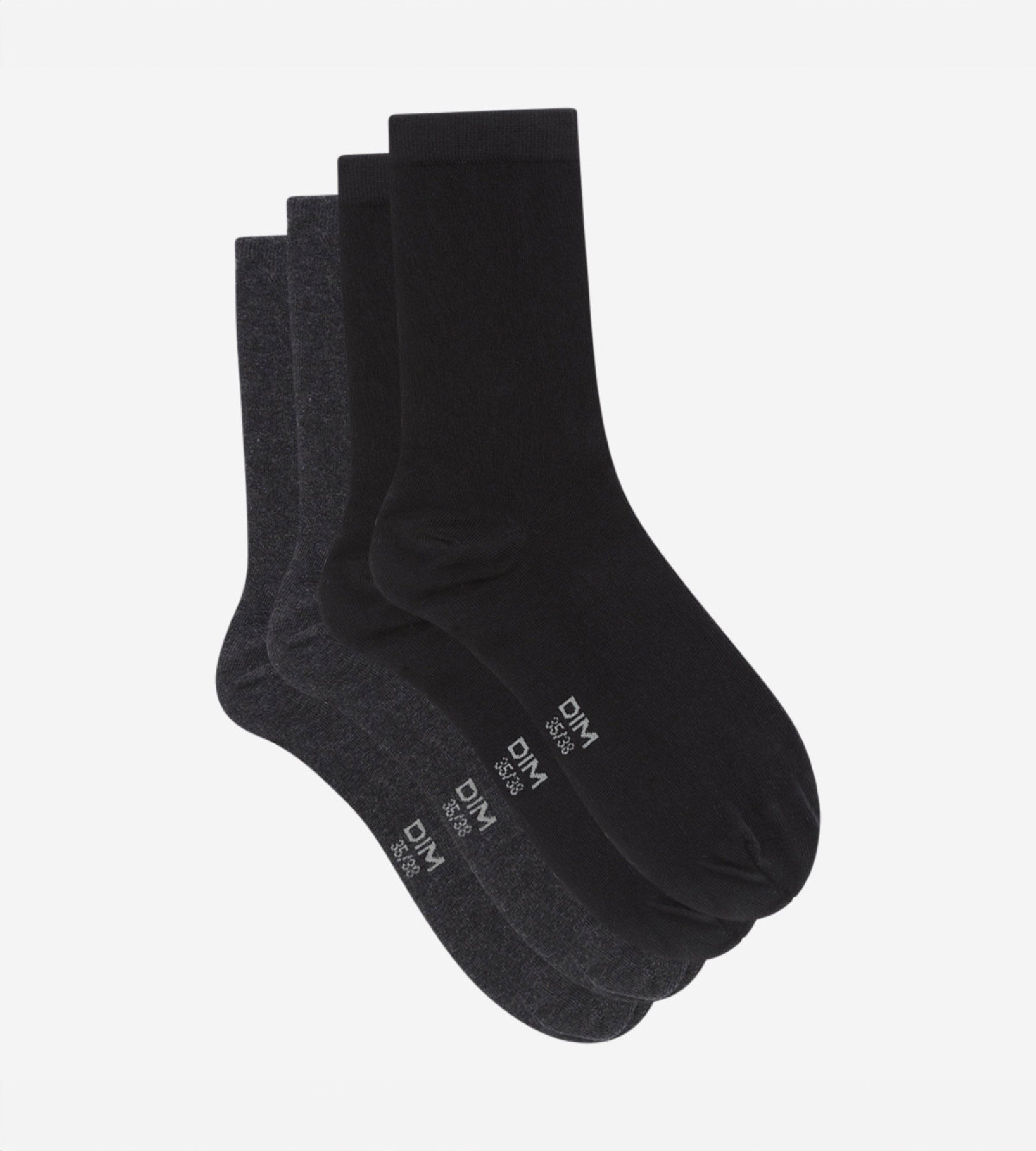 DIM Pack of 2 pairs of charcoal & black mid calf socks for women