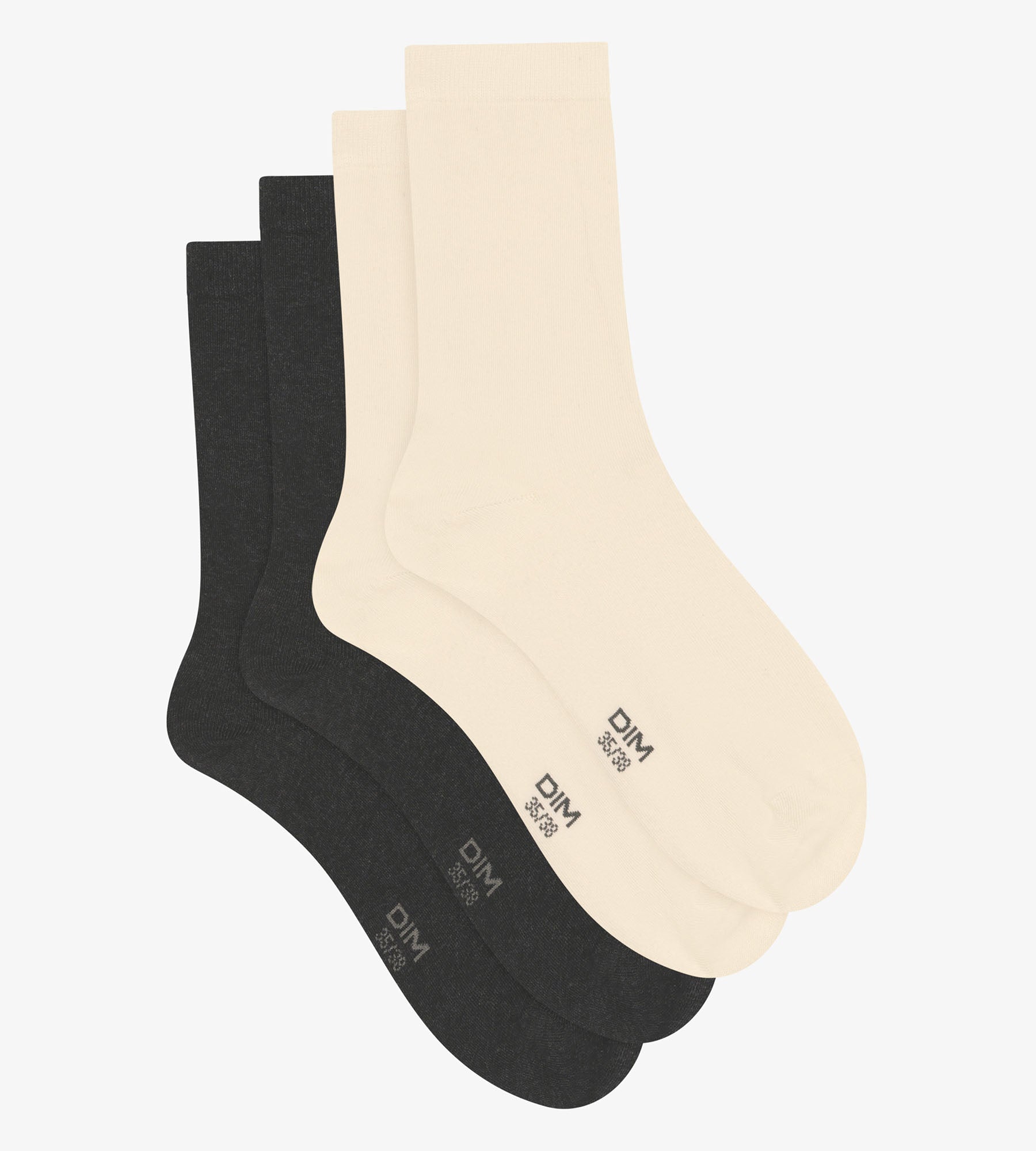 DIM Pack of 2 pairs of women's Ivory cotton knee socks Dim