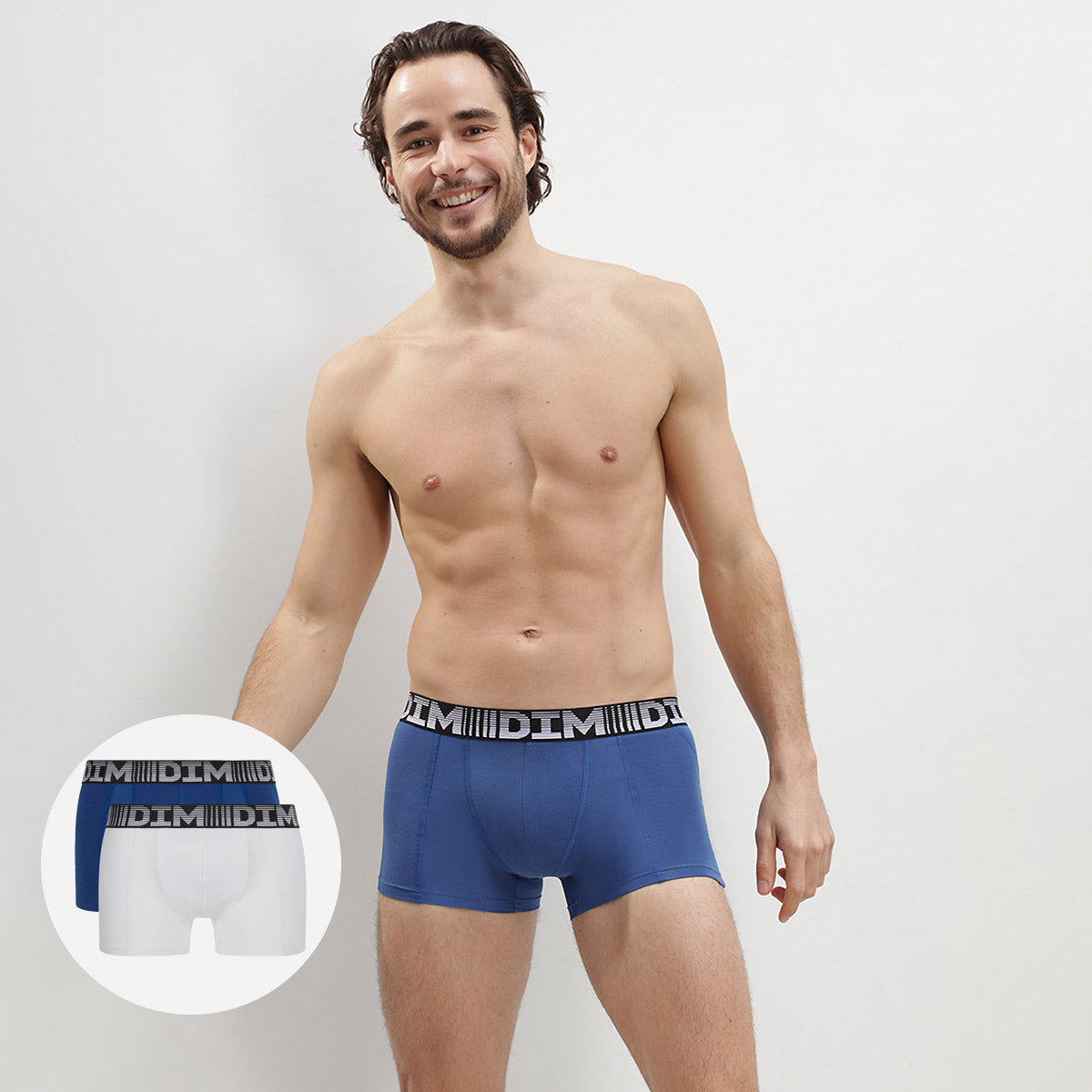 DIM 3D Flex Air Pack of 2 men's steel blue-white anti-perspirant boxers