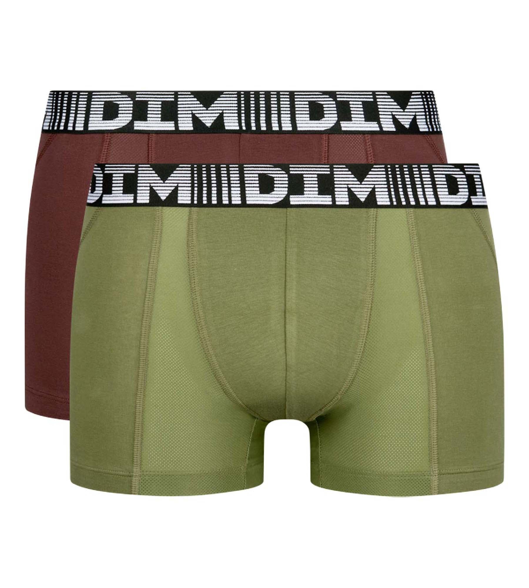 DIM Pack of 2 men's breathable cotton and lycra Khaki 3D Flex Air boxers