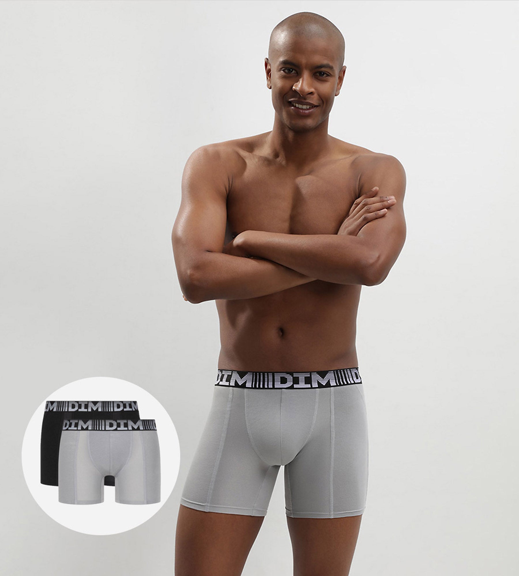 DIM 3D Flex Air Pack of 2 men's black-grey anti-perspirant long boxers