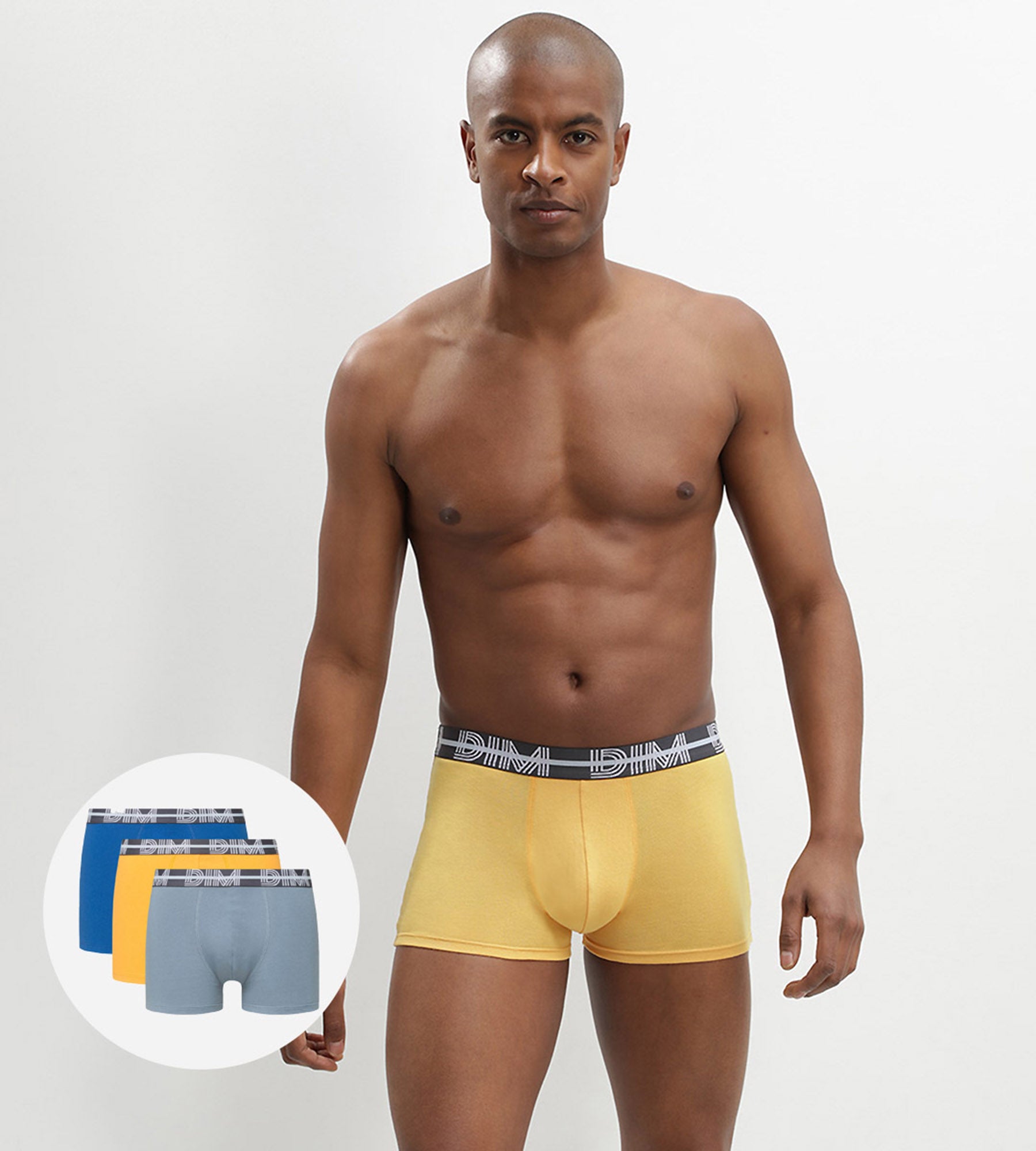 DIM Dim Powerful pack of 3 stretch cotton trunks with graphic waistband in blue