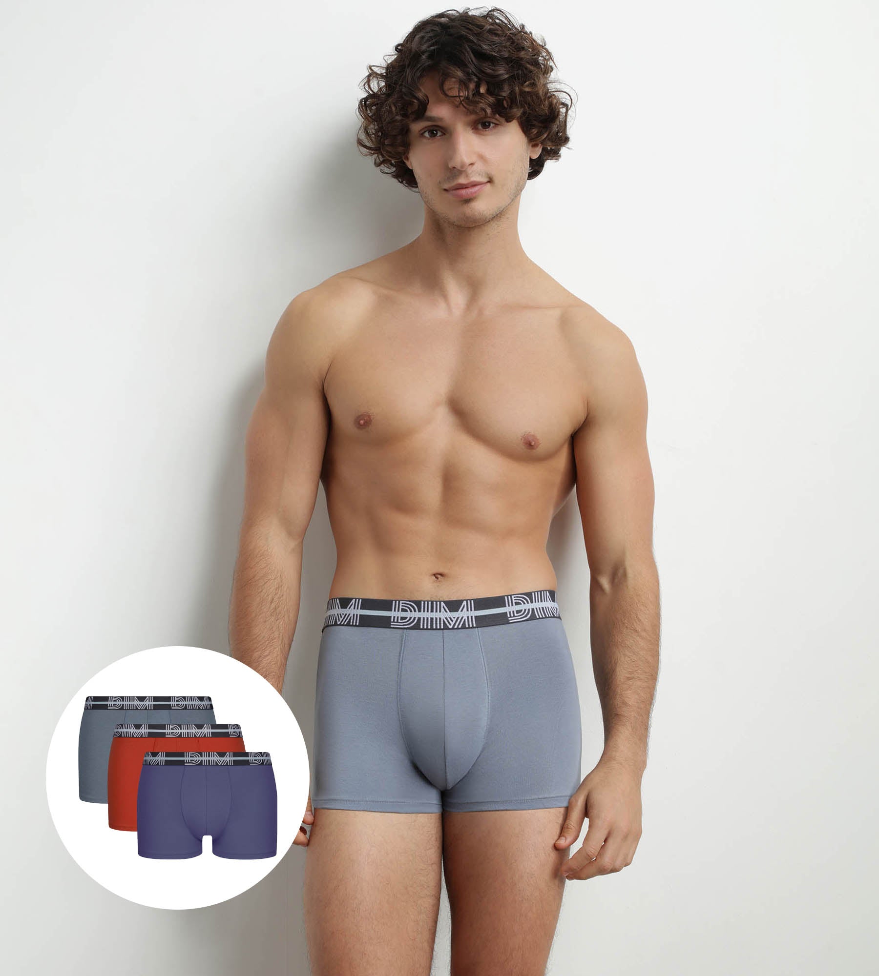 DIM Pack of 3 Men's 3D Belted Boxers Blue Red Grey Dim Powerful