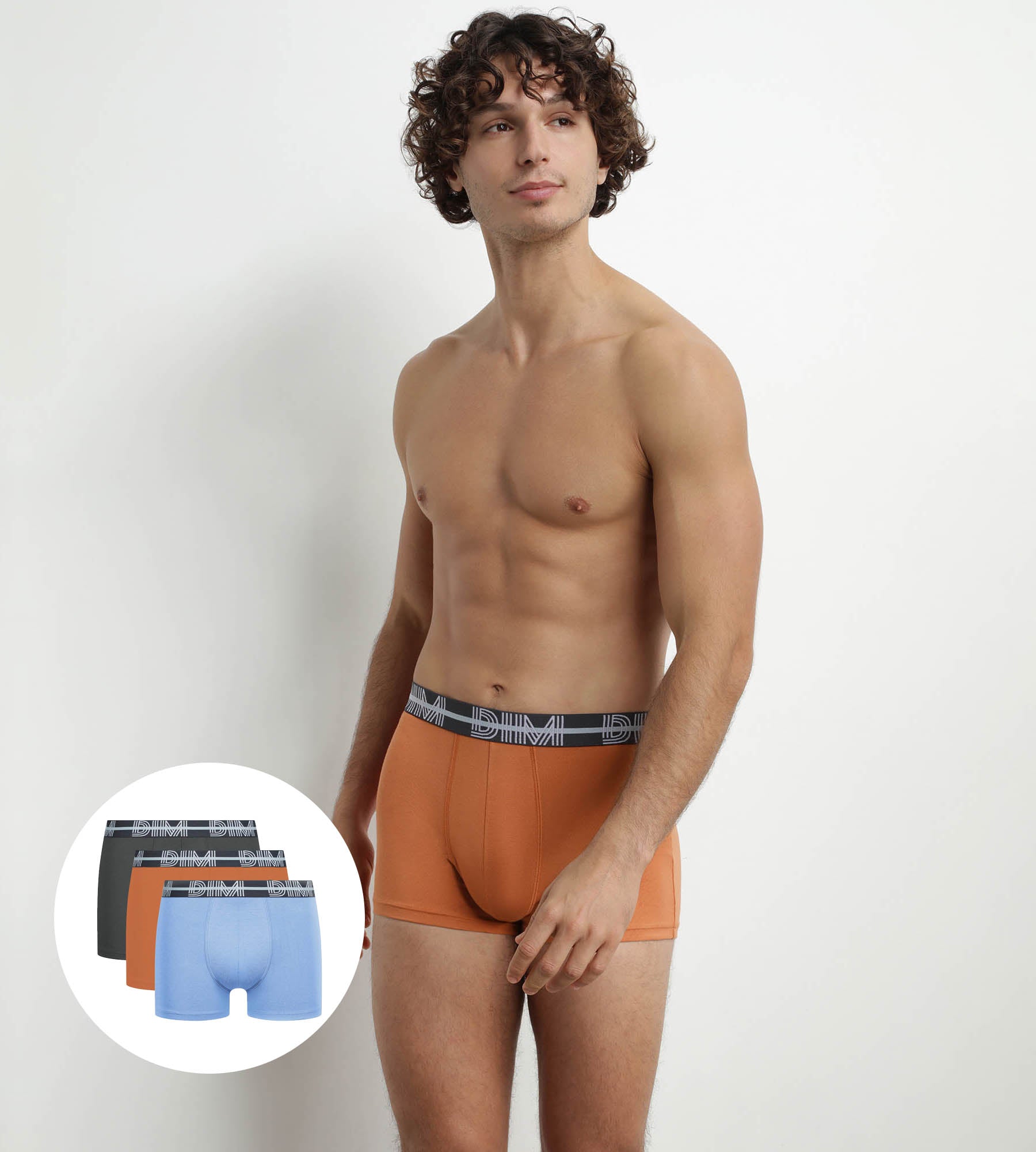 DIM Pack of 3 Men's 3D Belted Boxers Grey Blue Orange Dim Powerful