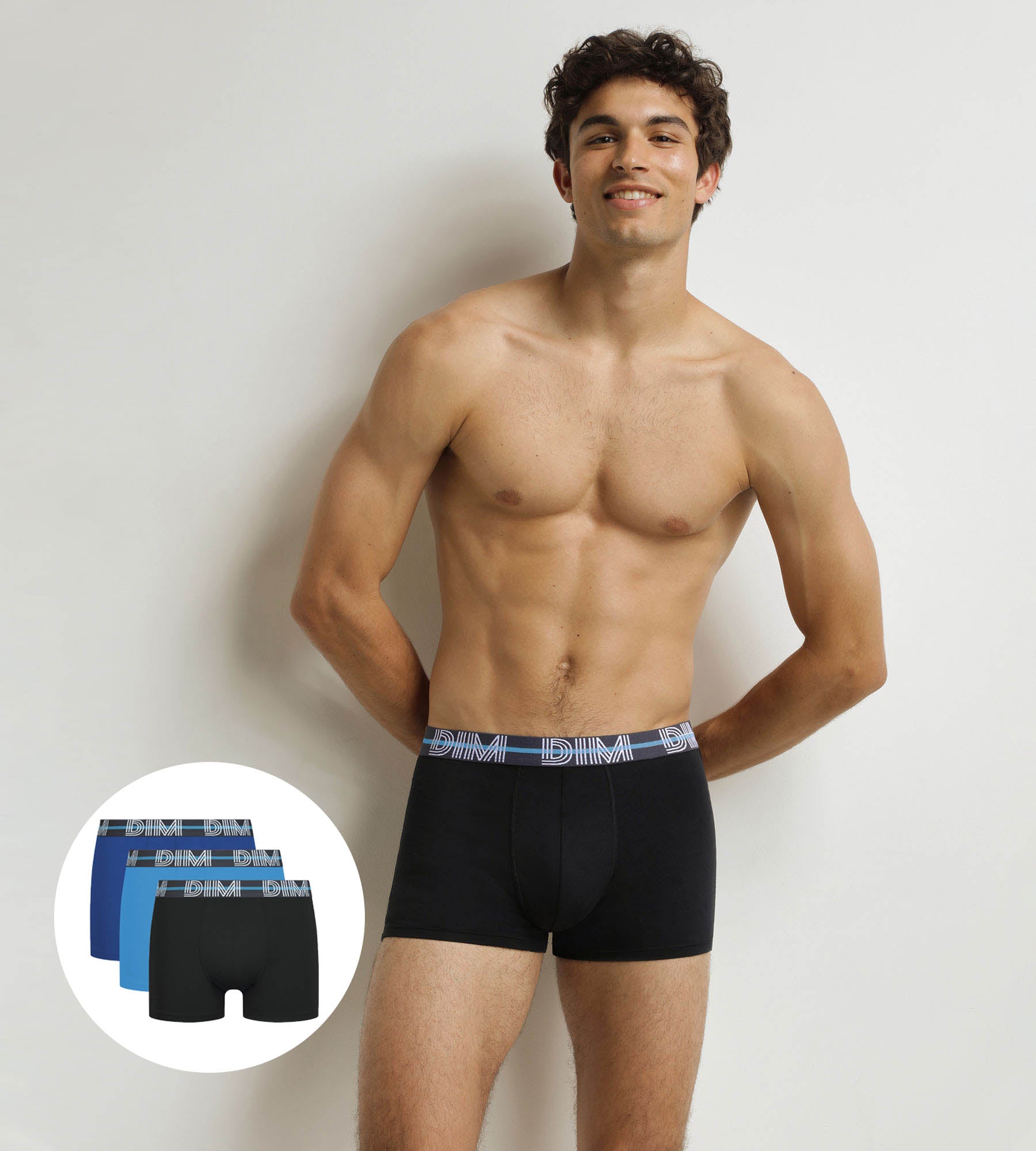 DIM Pack of 3 men's boxer shorts Black Blue Powerful