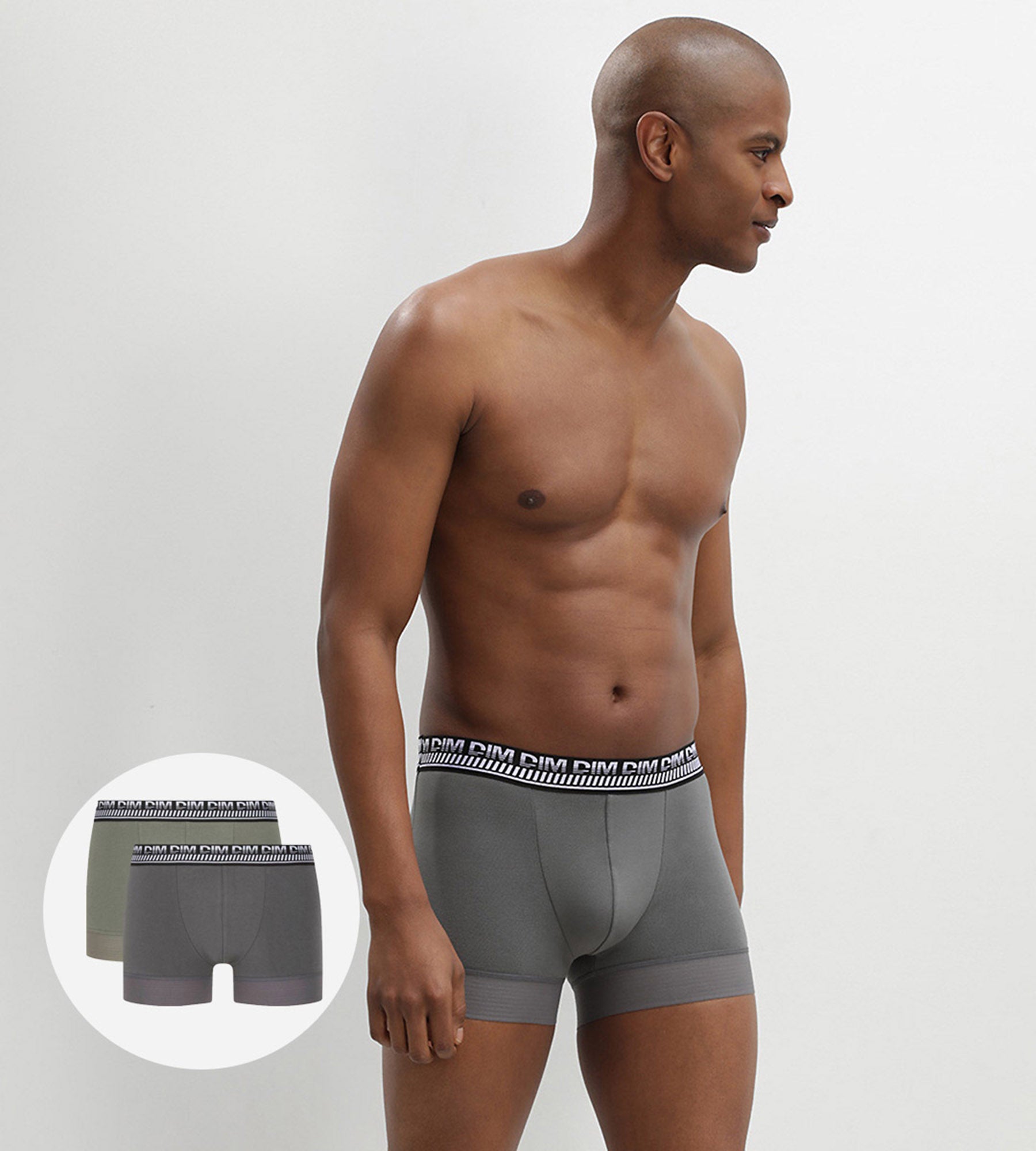 DIM Stay and Fit Pack of 2 men's olive-green stretch cotton boxers
