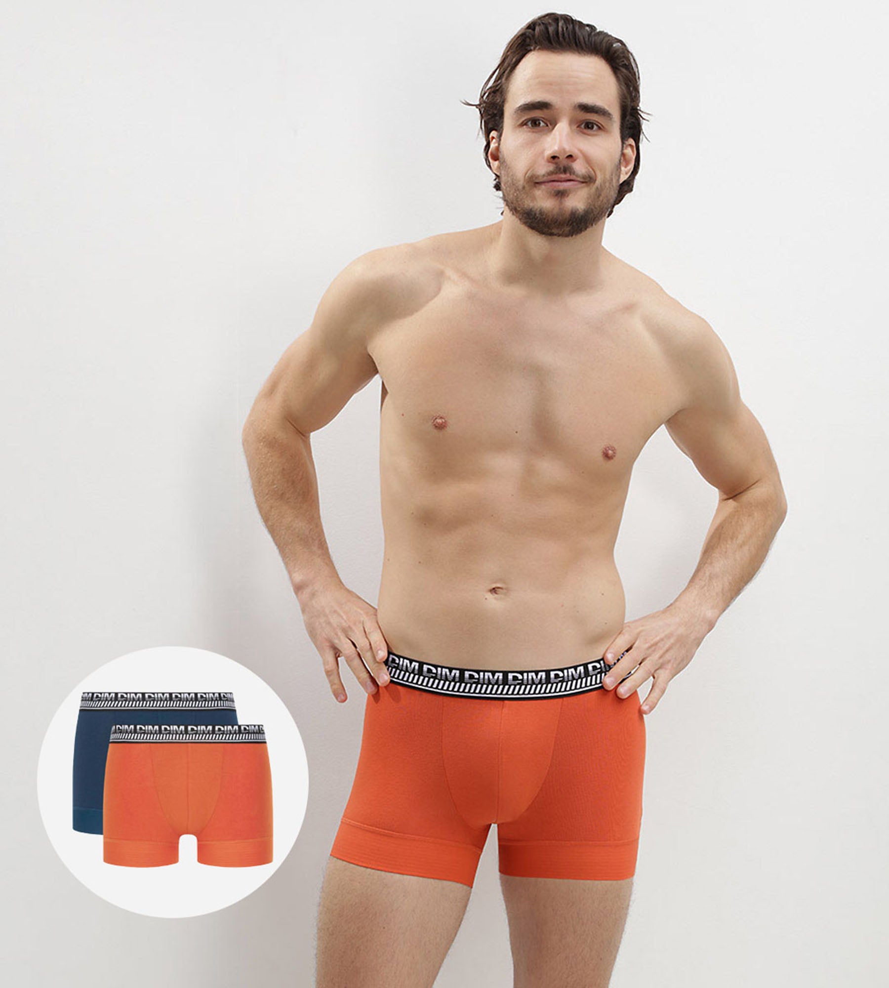 DIM Stay and Fit Pack of 2 men's blue- orange stretch cotton boxers