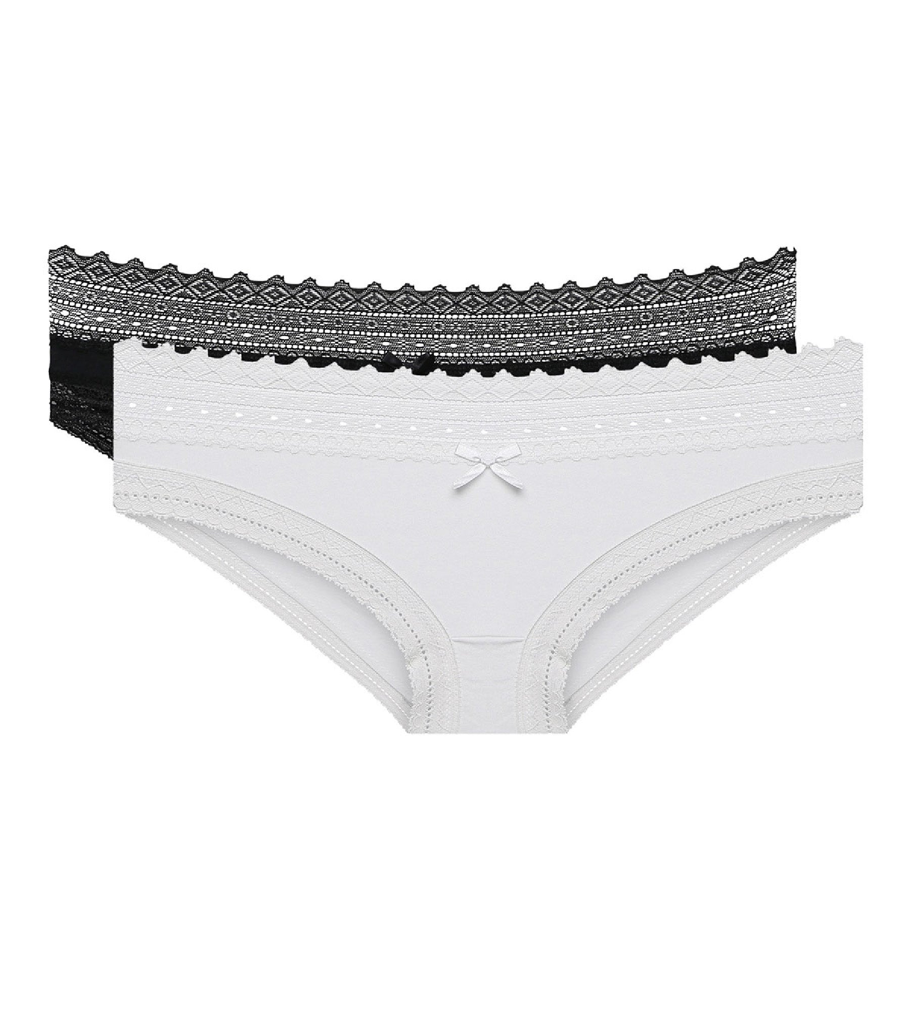 DIM Pack of 2 pairs of Sexy Fashion cotton lace bikini knickers in black and white