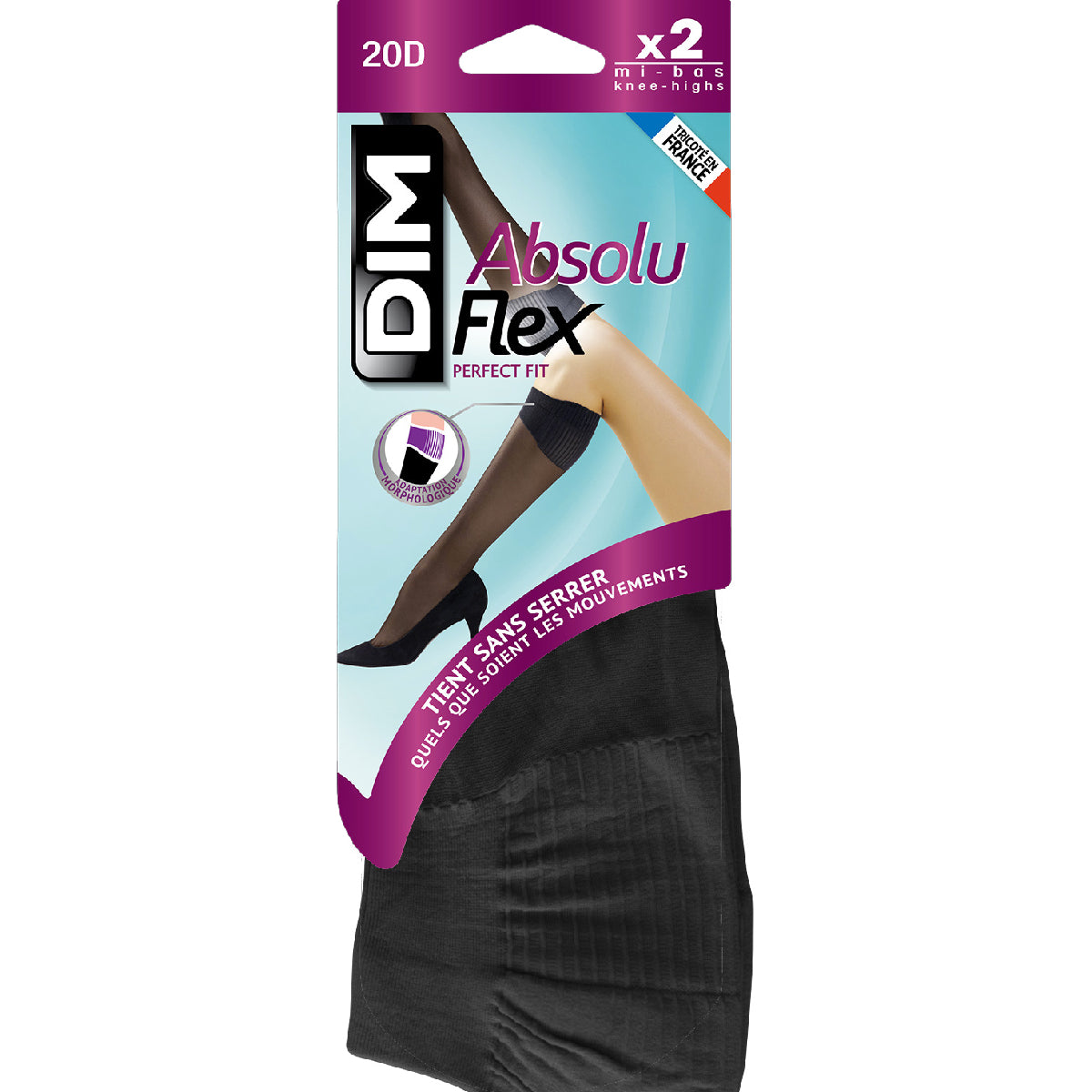 DIM Pack of 2 pairs of black AbsoluFlex 20 transparent knee highs