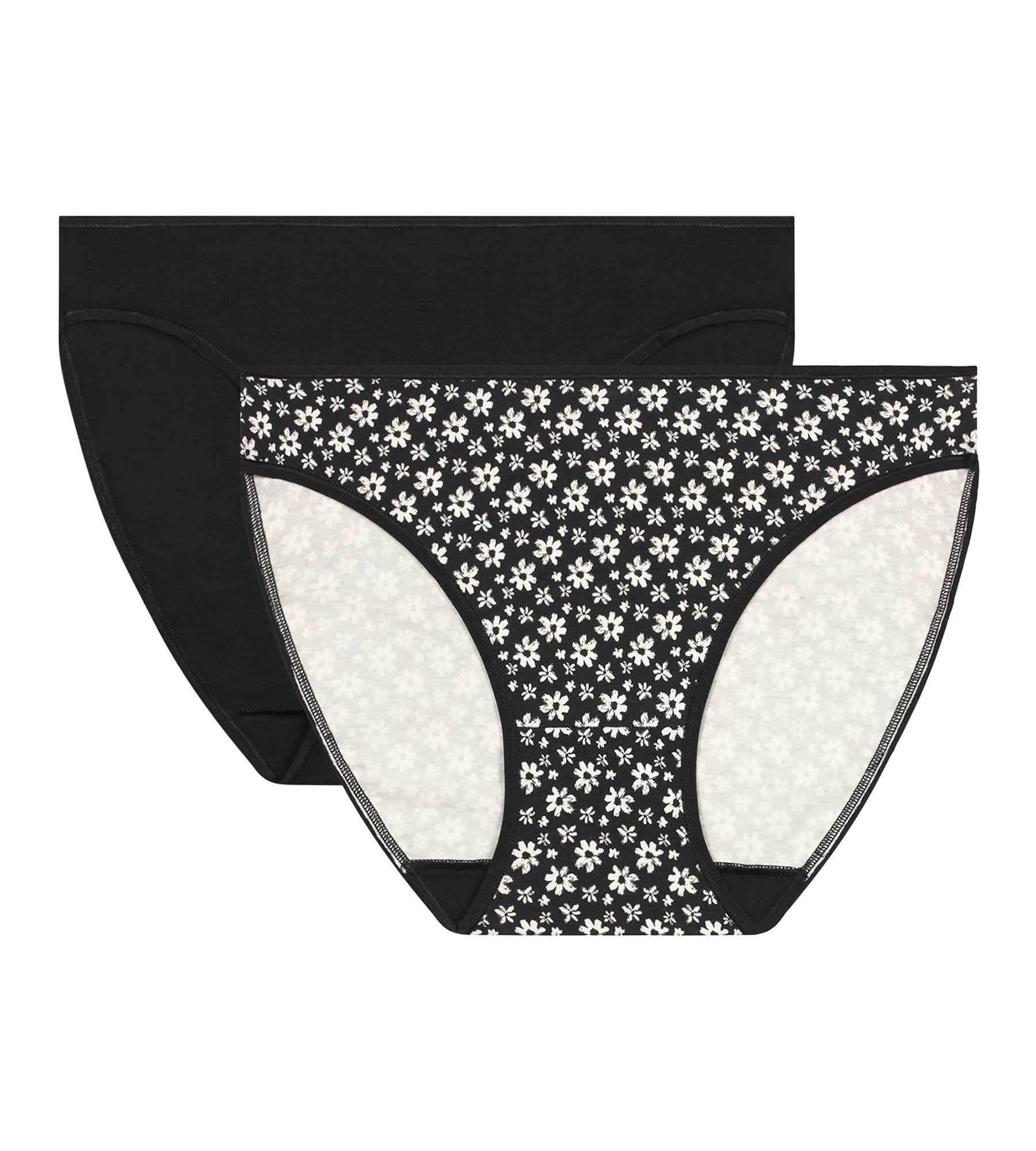 DIM Pack of 2 black and white Dim Coton Stretch floral knickers for women