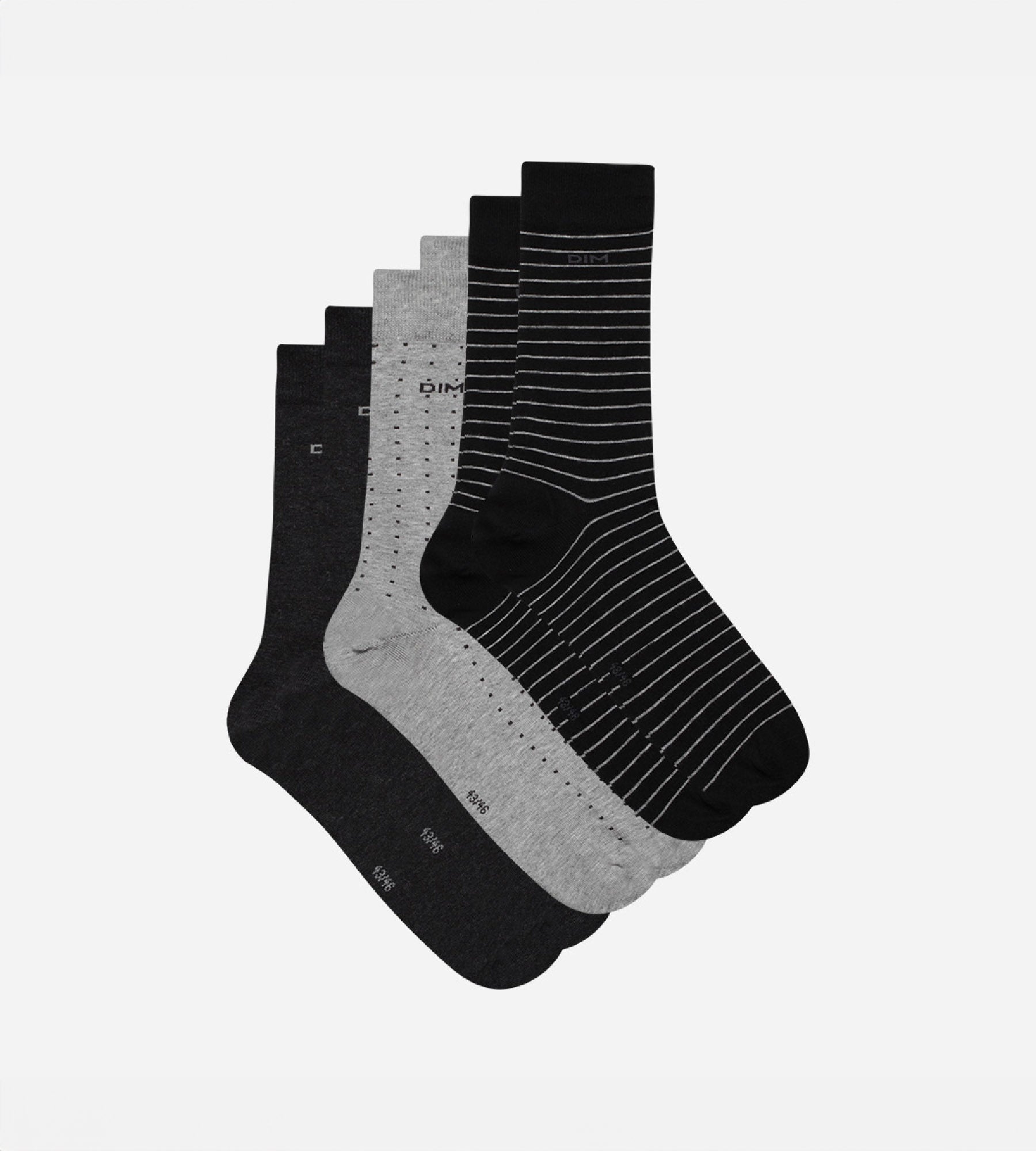 DIM Pack of 3 pairs of men’s black and charcoal dotty & striped socks