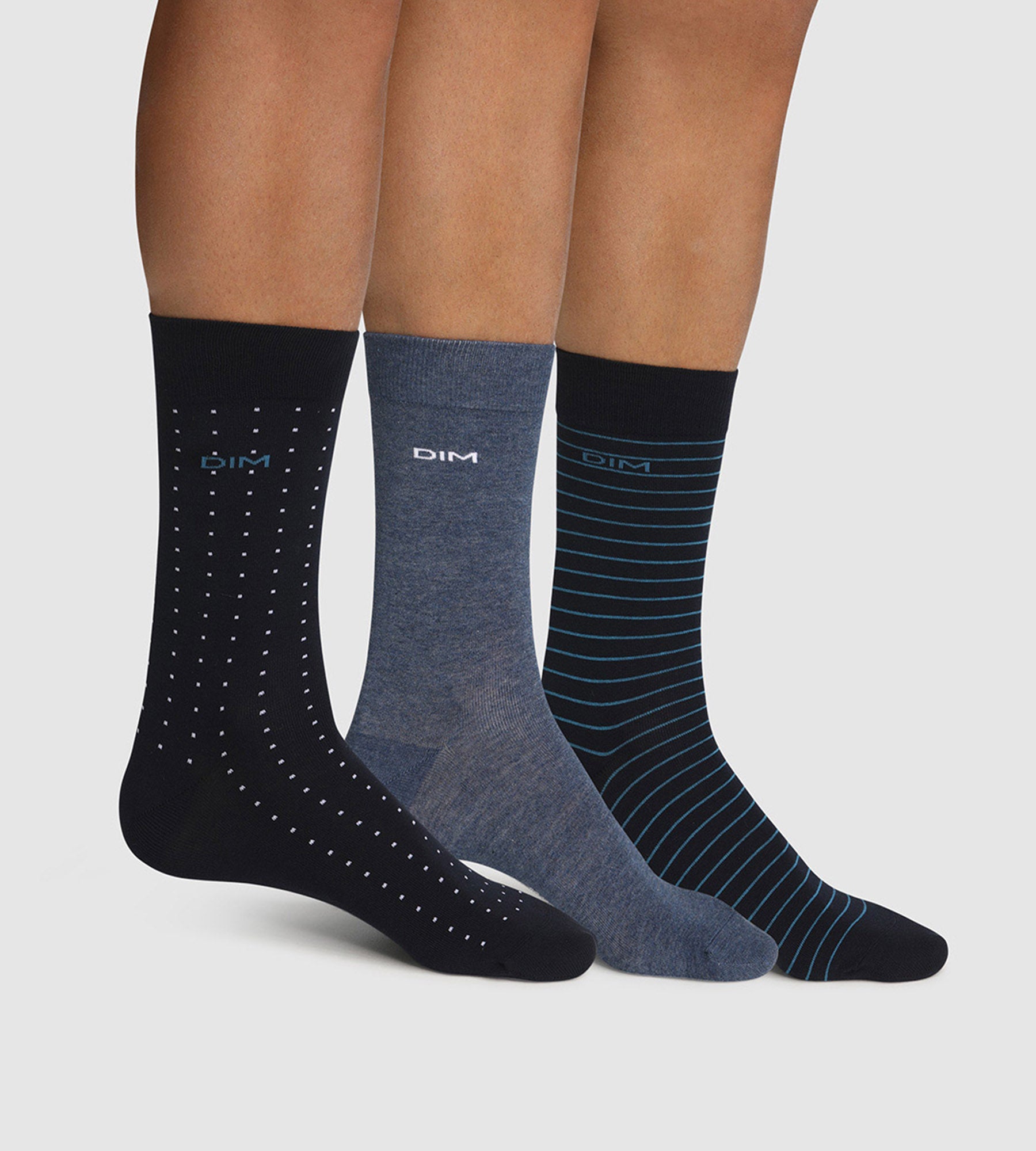 DIM Pack of 3 pairs of men's cotton striped socks Blue Dots Cotton Style