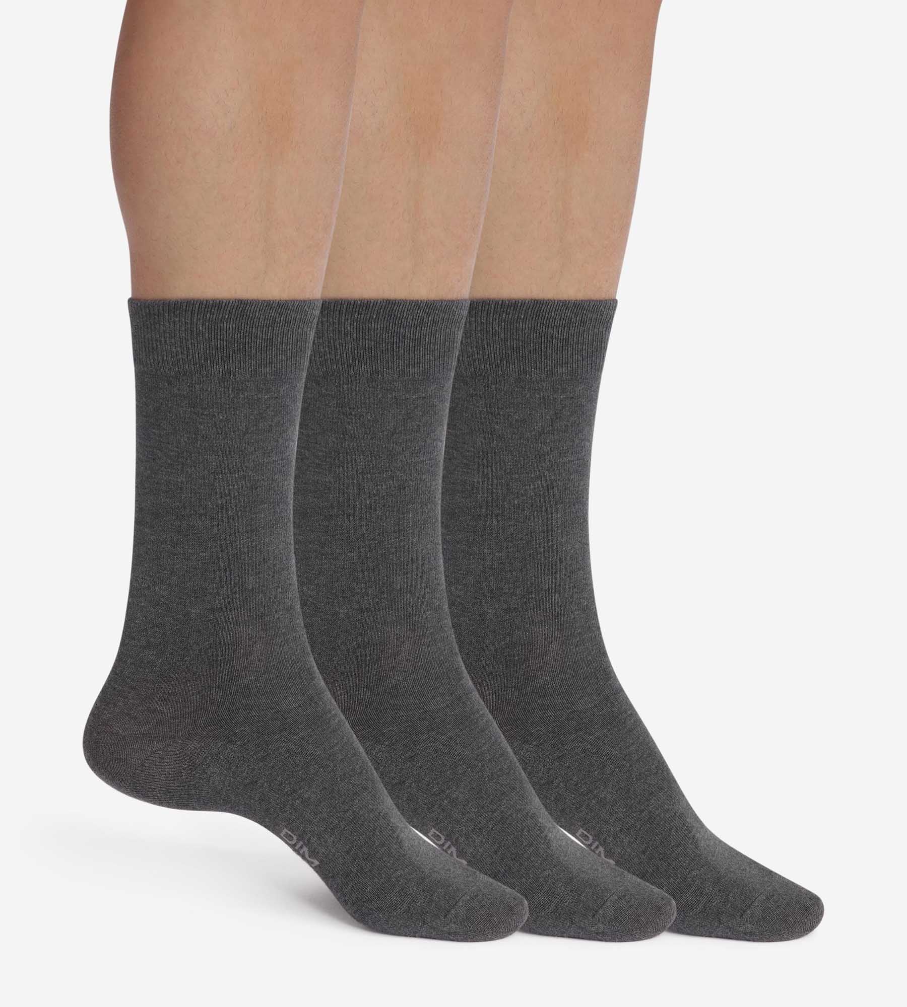 DIM Pack of 3 Pairs of Men's Anthracite Mottled Dim Cotton Socks