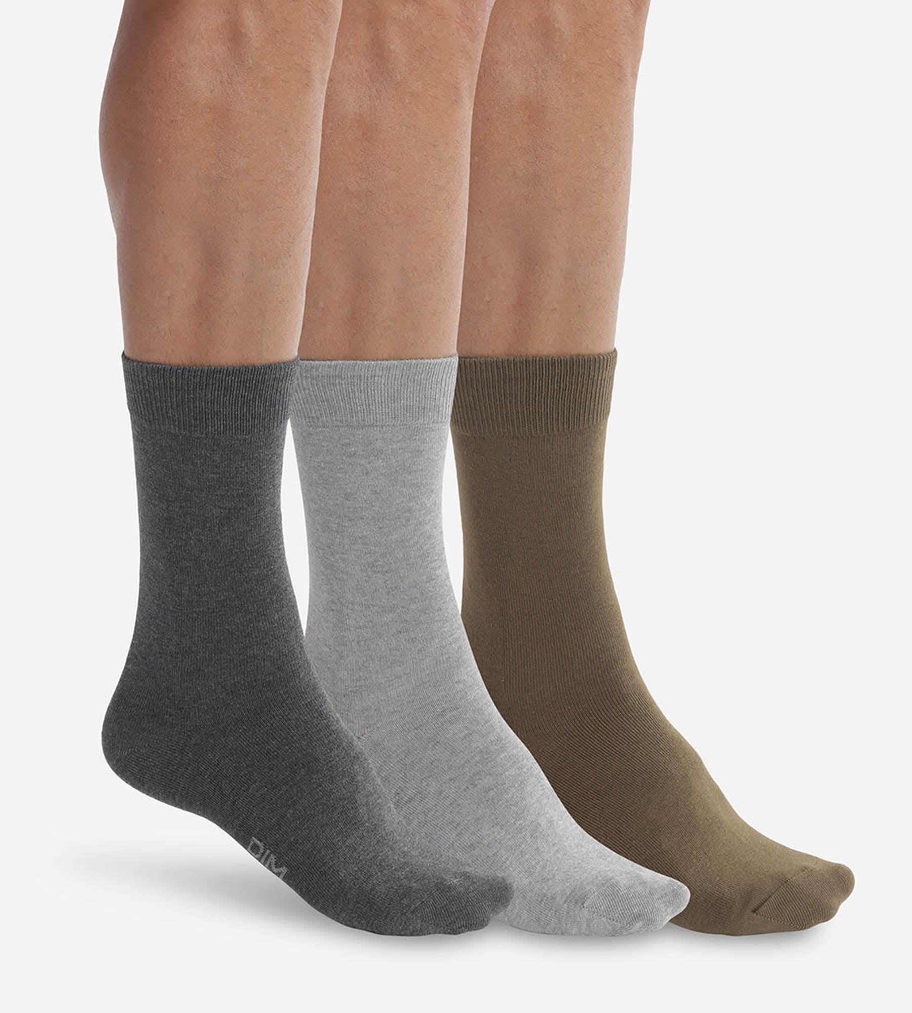 DIM Pack of 3 pairs of men's socks grey Khaki Dim Basic Cotton