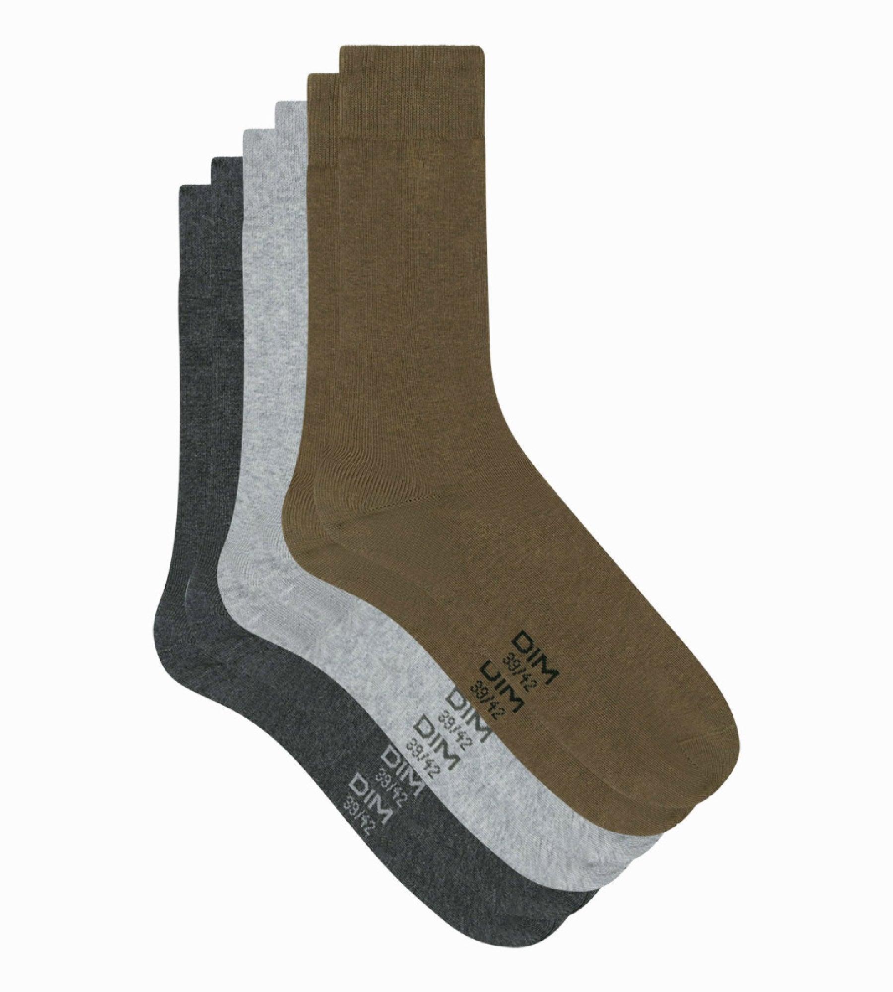 DIM Pack of 3 pairs of men's socks grey Khaki Dim Basic Cotton