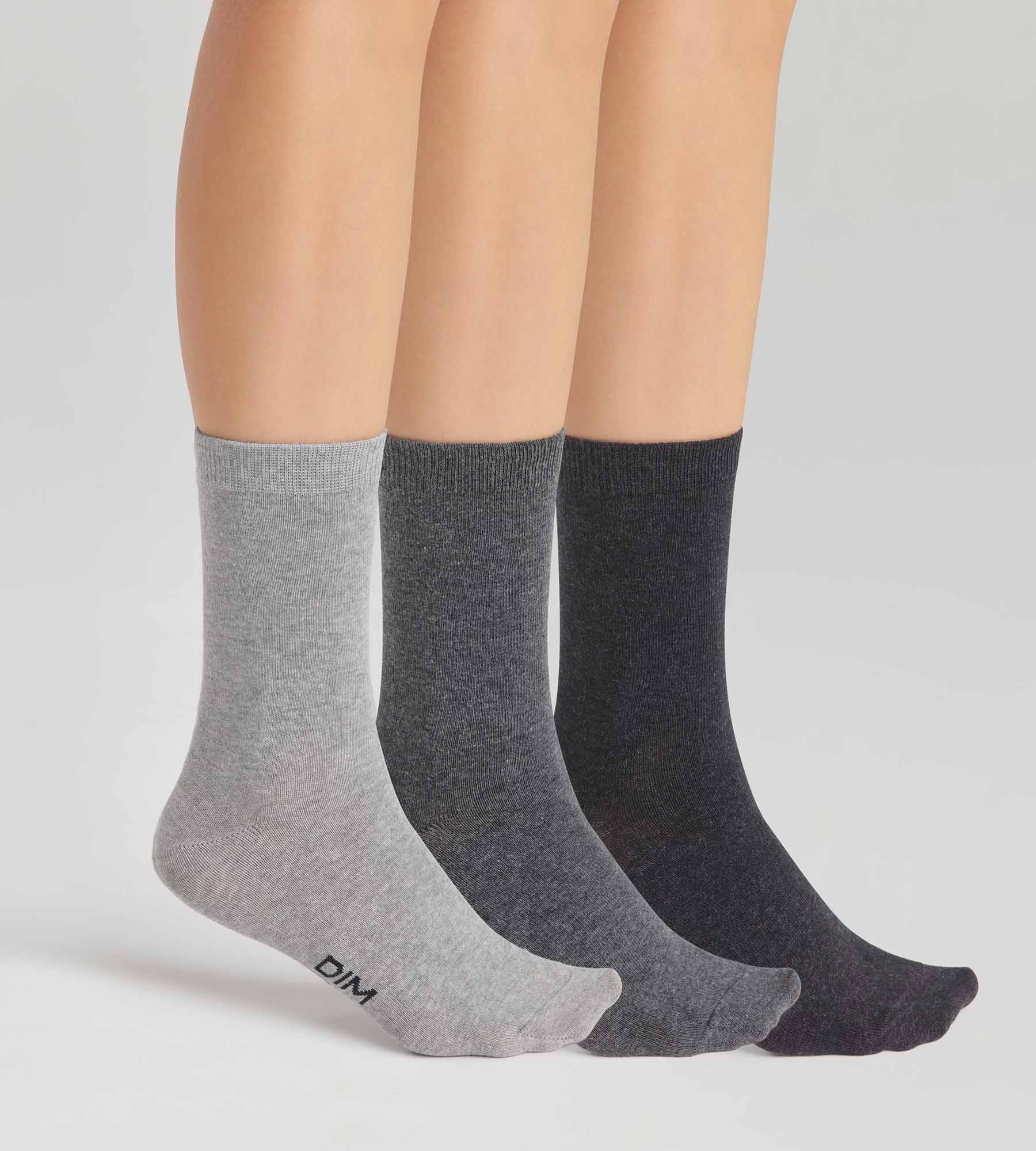 DIM Pack of 3 pairs of light gray women's socks in Dim cotton