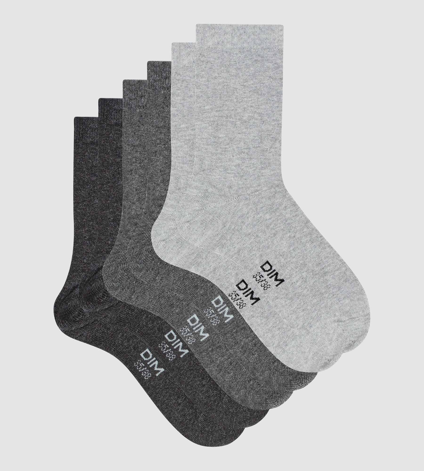 DIM Pack of 3 pairs of light gray women's socks in Dim cotton