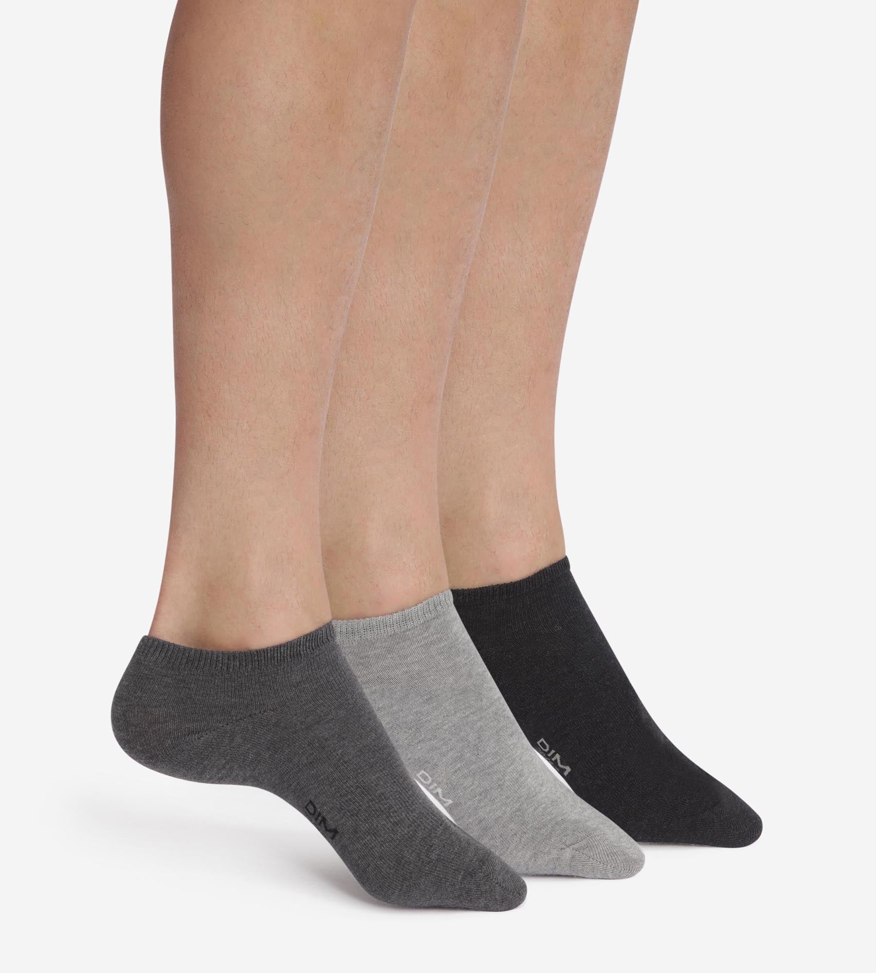 DIM Pack of 3 pairs of Dim Coton Anthracite short socks