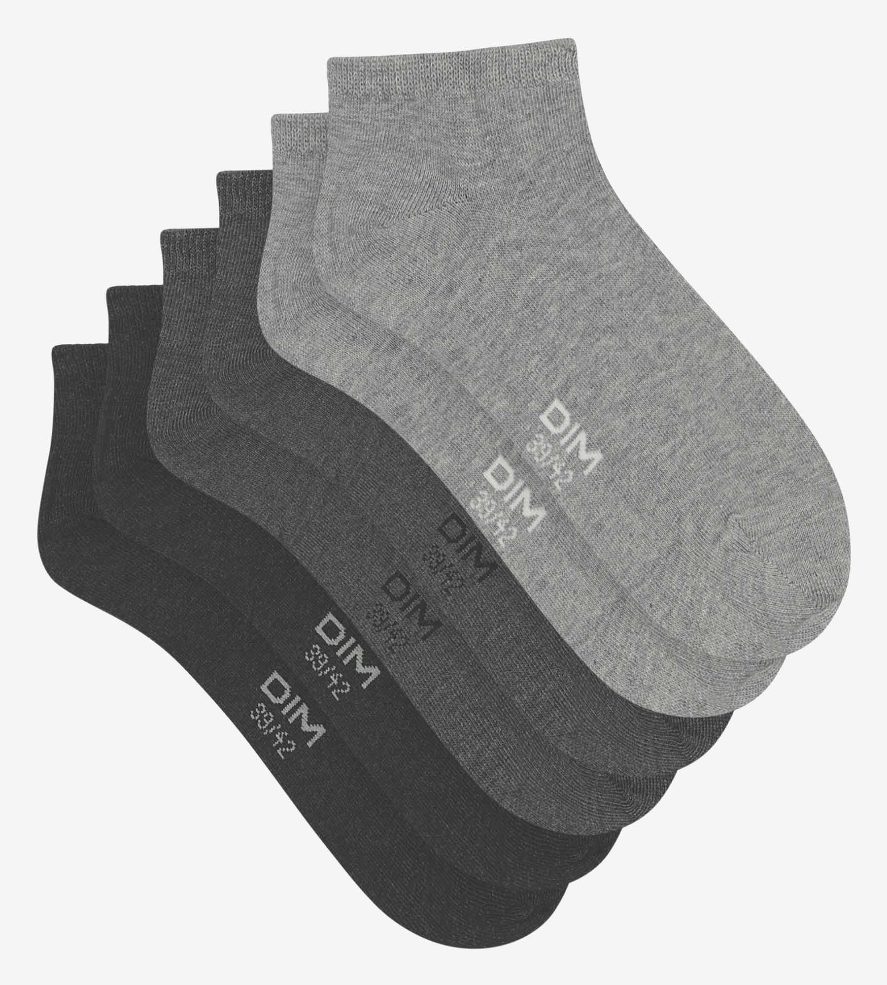 DIM Pack of 3 pairs of Dim Coton Anthracite short socks
