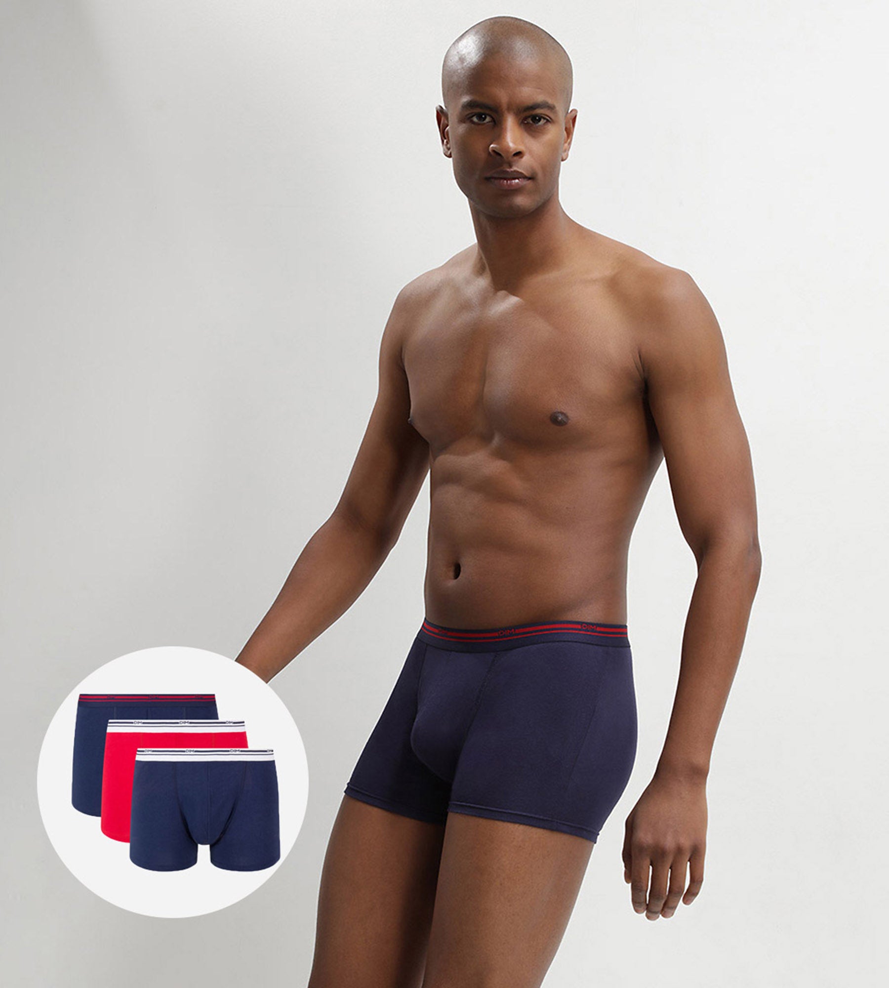 DIM 3 Pack stretch cotton trunks Denim Blue and Lava Red Daily Colors