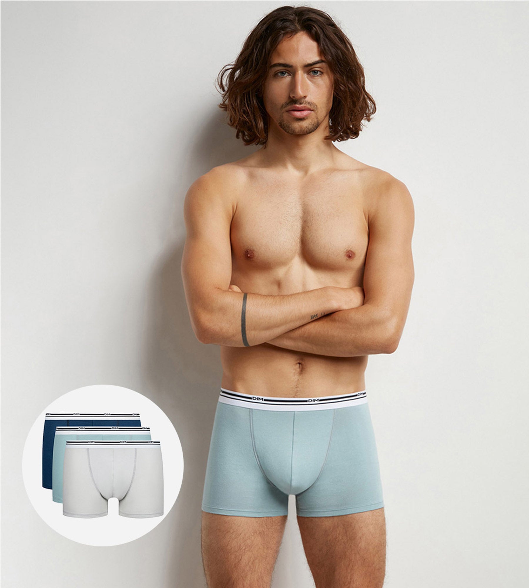 DIM Pack of 3 Classic colours Blue grey men's stretch cotton boxers