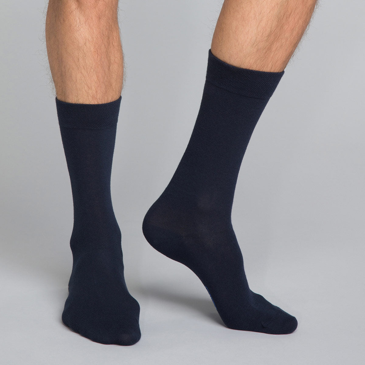 DIM Pack of 3 pairs of blue Basic Coton classic cotton mid calf socks for men