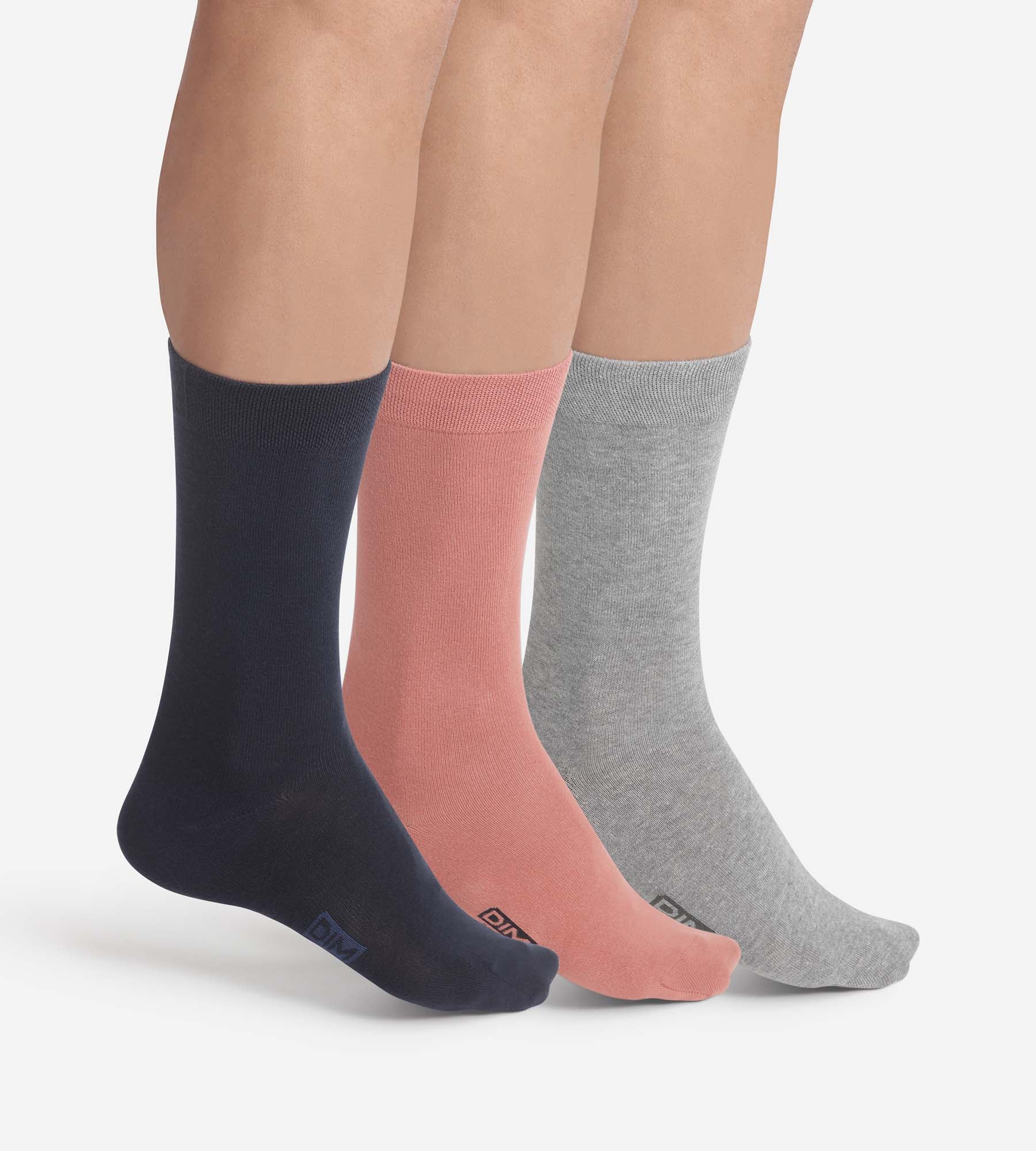 DIM Pack of 3 Pairs of Men's Cotton Socks Navy Pink Dim