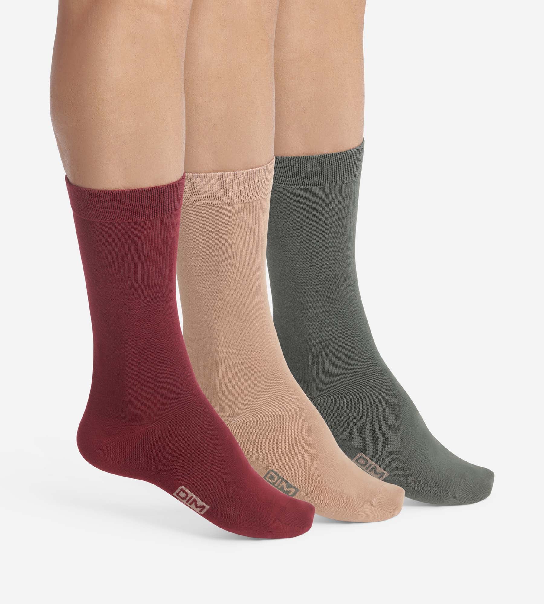 DIM Pack of 3 Pairs of Red Khaki Cotton Men's Socks Dim