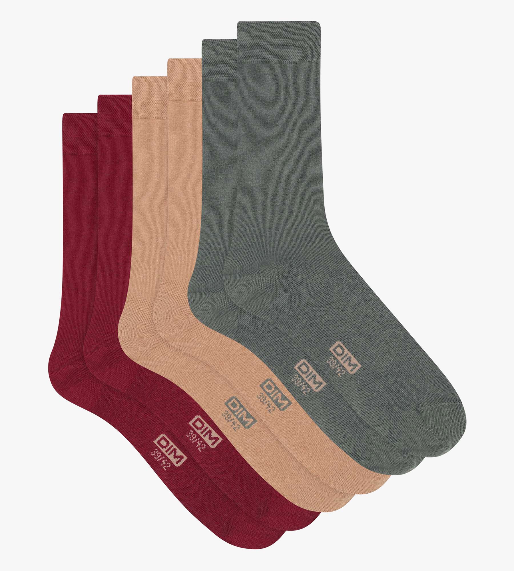 DIM Pack of 3 Pairs of Red Khaki Cotton Men's Socks Dim