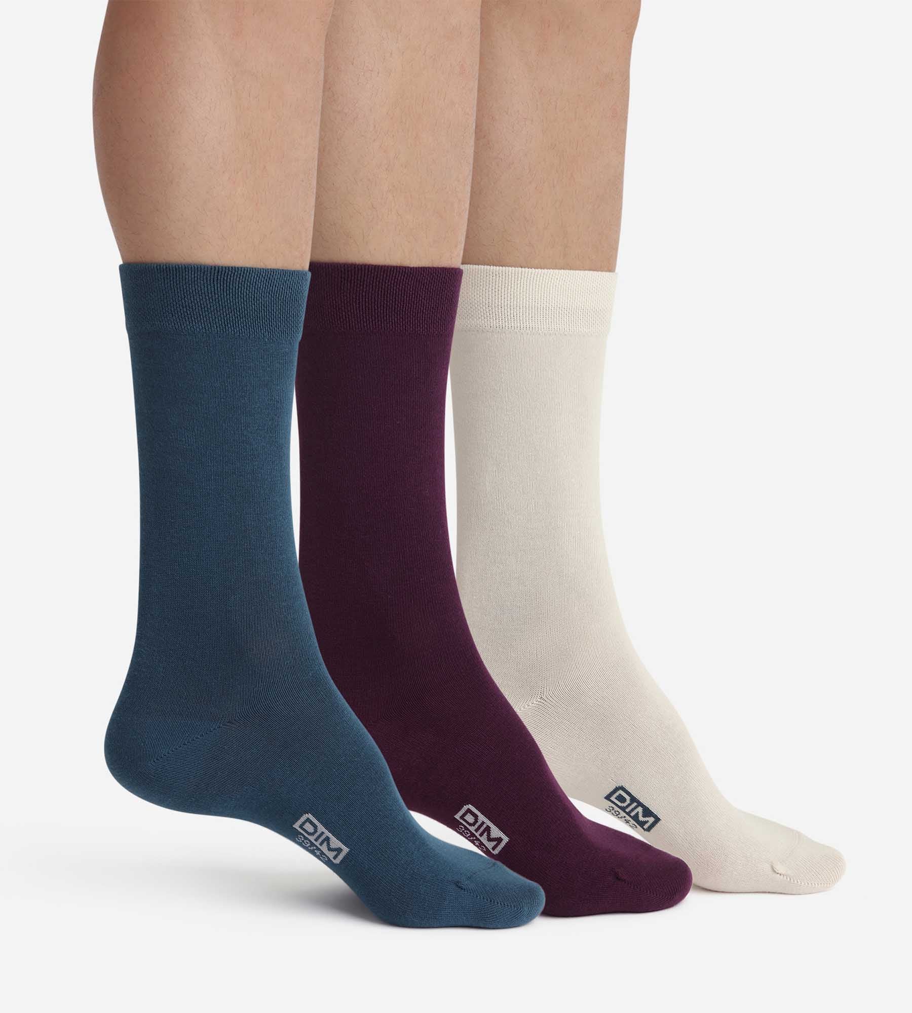 DIM Pack of 3 Pairs of Men's Socks Blue Violet Cotton