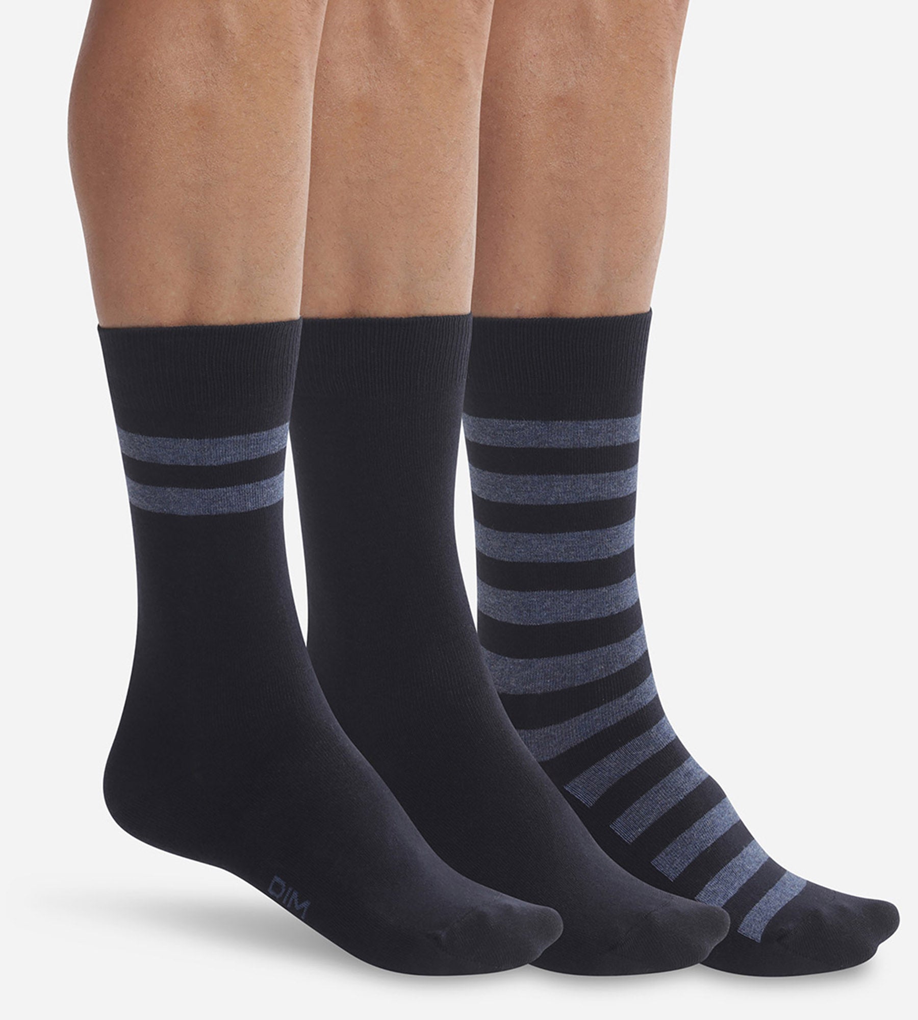 DIM Pack of 3 pairs of men's blue striped socks Dim Coton Style