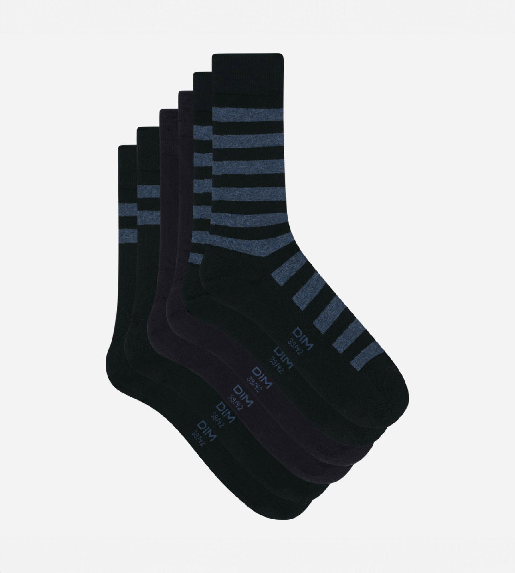 DIM Pack of 3 pairs of men's blue striped socks Dim Coton Style