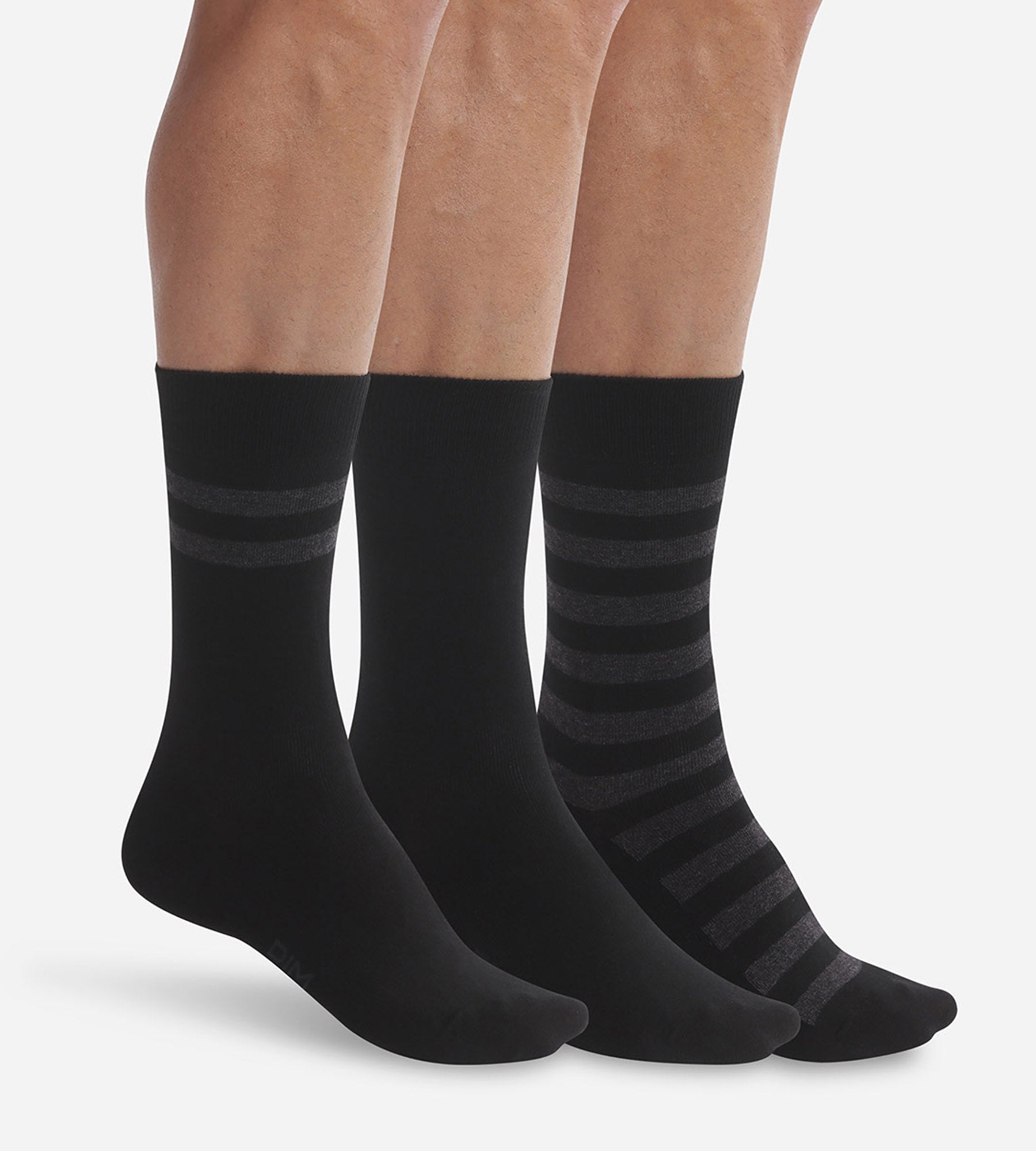 DIM Pack of 3 pairs of men's black striped socks Dim Coton Style
