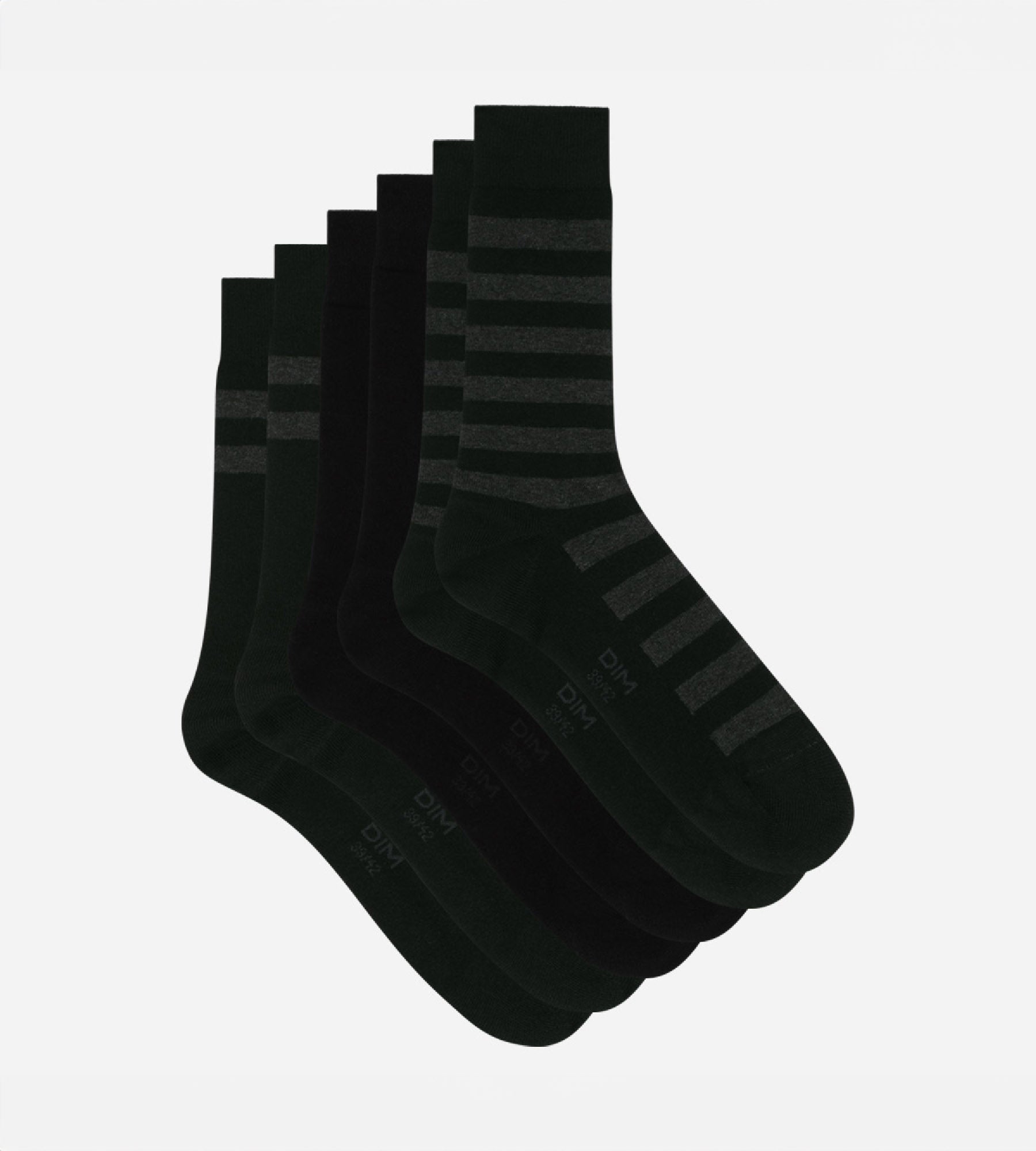 DIM Pack of 3 pairs of men's black striped socks Dim Coton Style
