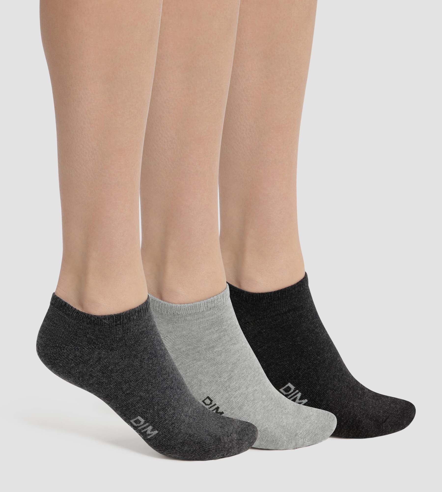 DIM Pack of 3 Women's Anthracite Grey Short Socks Dim Cotton