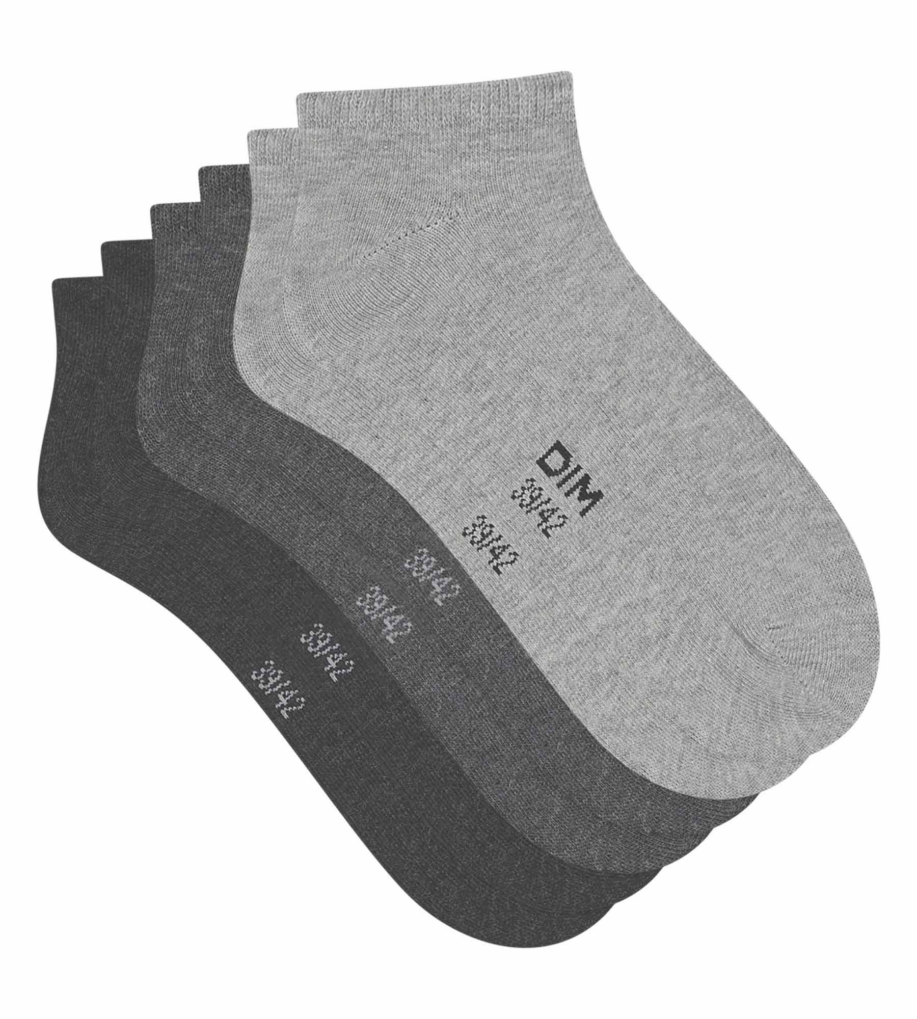 DIM Pack of 3 Women's Anthracite Grey Short Socks Dim Cotton