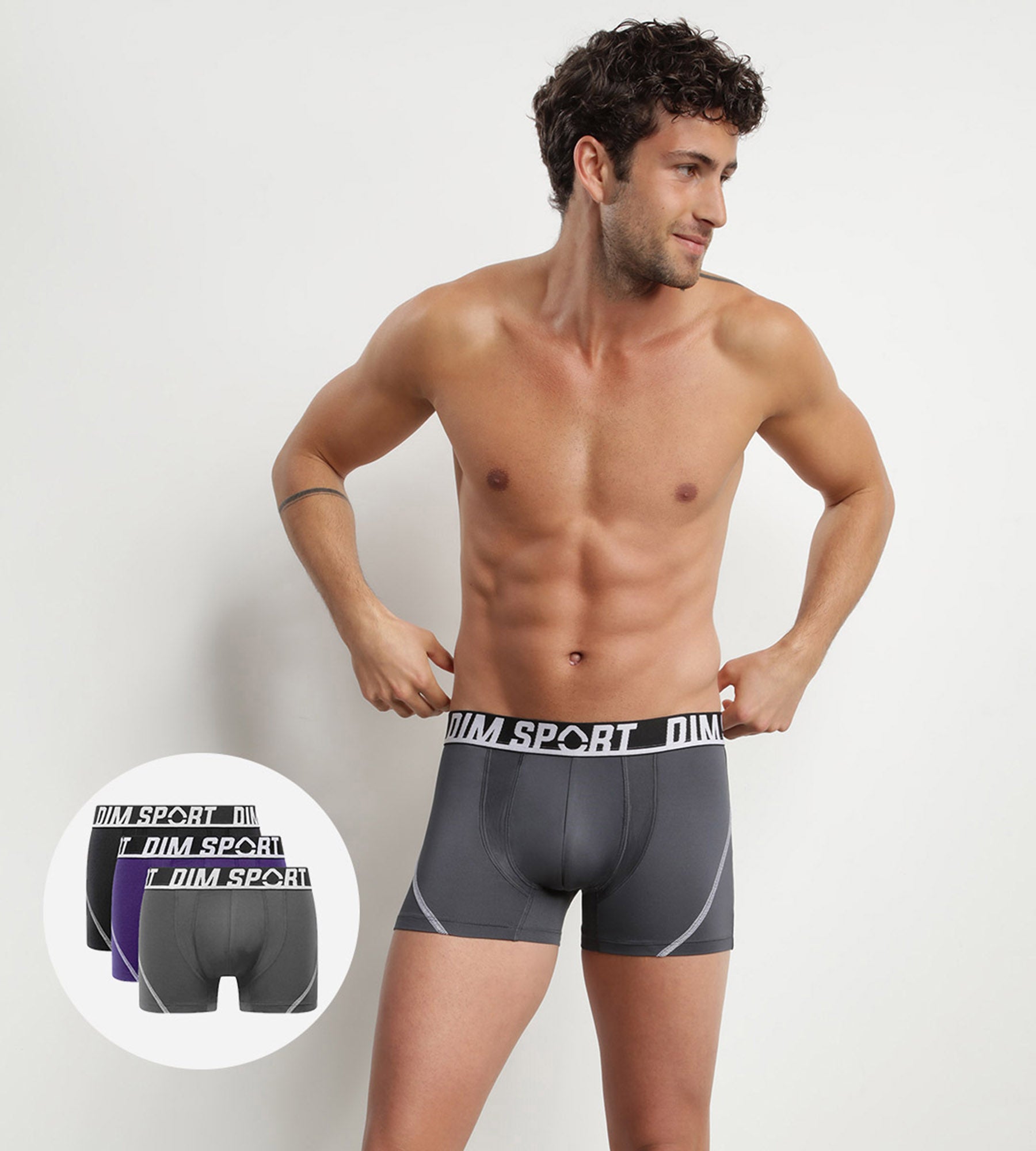 DIM Pack of 3 men's Purple Dim Sport thermo-regulating microfibre boxers