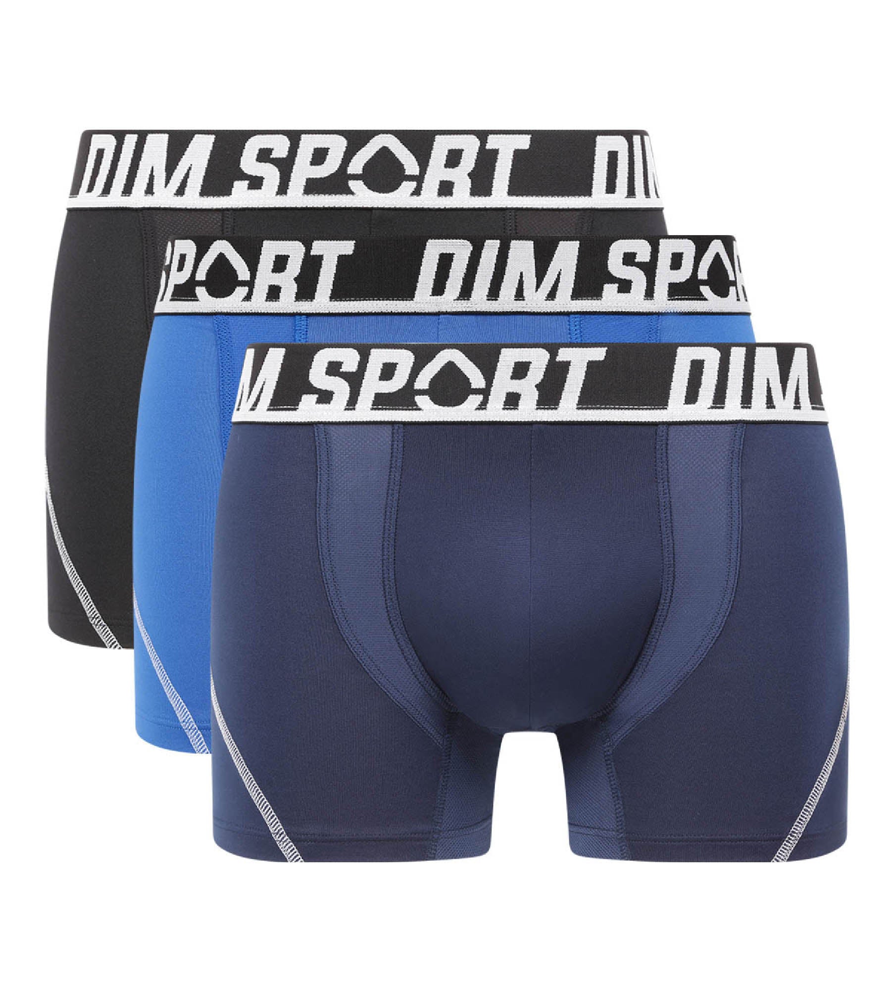 DIM Pack of 3 men's Blue Dim Sport thermo-regulating microfibre boxers