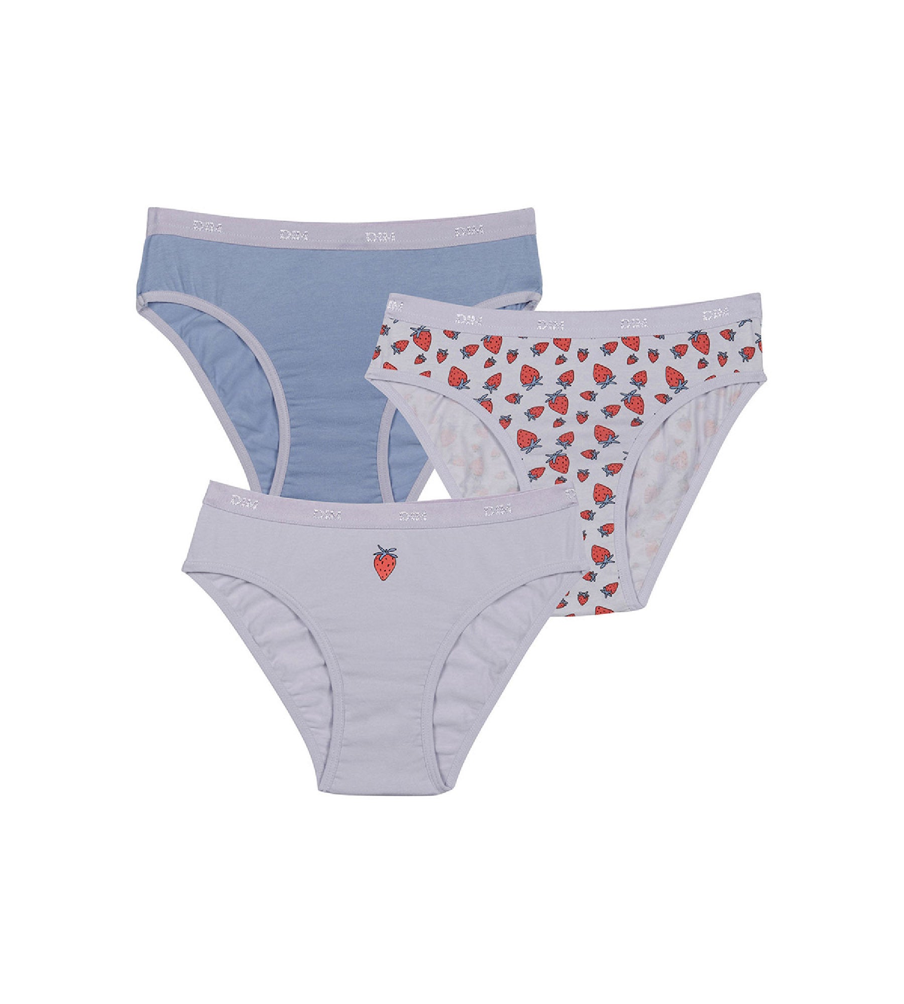 DIM Les Pockets Pack of 3 Lilac girl's knickers in stretch cotton with strawberry pattern