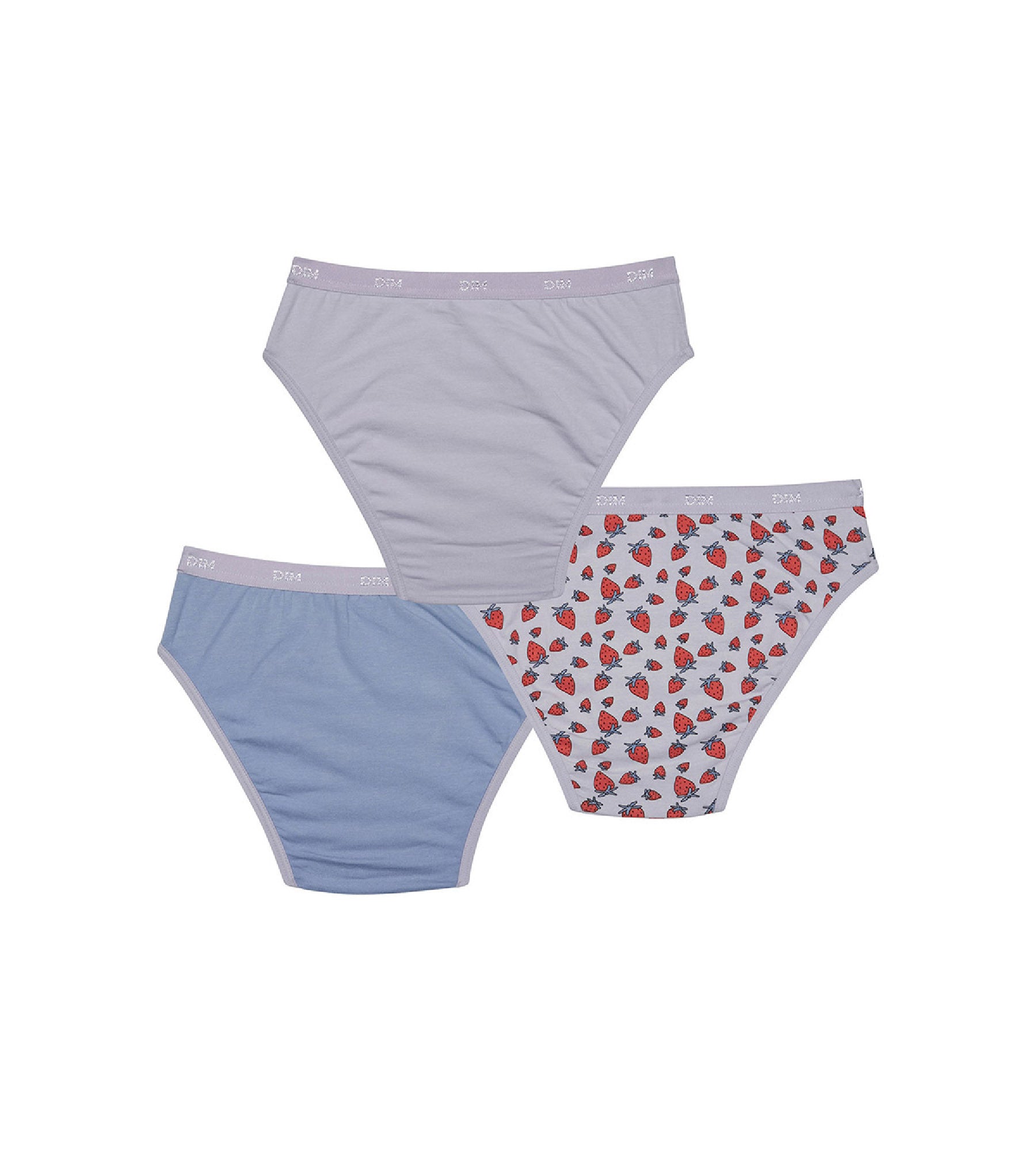 DIM Les Pockets Pack of 3 Lilac girl's knickers in stretch cotton with strawberry pattern