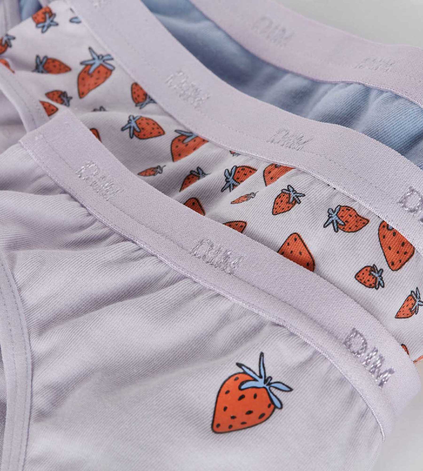 DIM Les Pockets Pack of 3 Lilac girl's knickers in stretch cotton with strawberry pattern