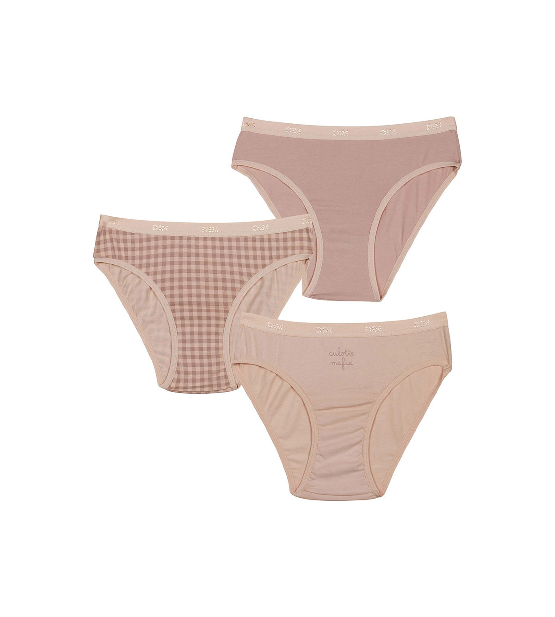 DIM Les Pockets Pack of girl's purple stretch cotton knickers with gingham pattern
