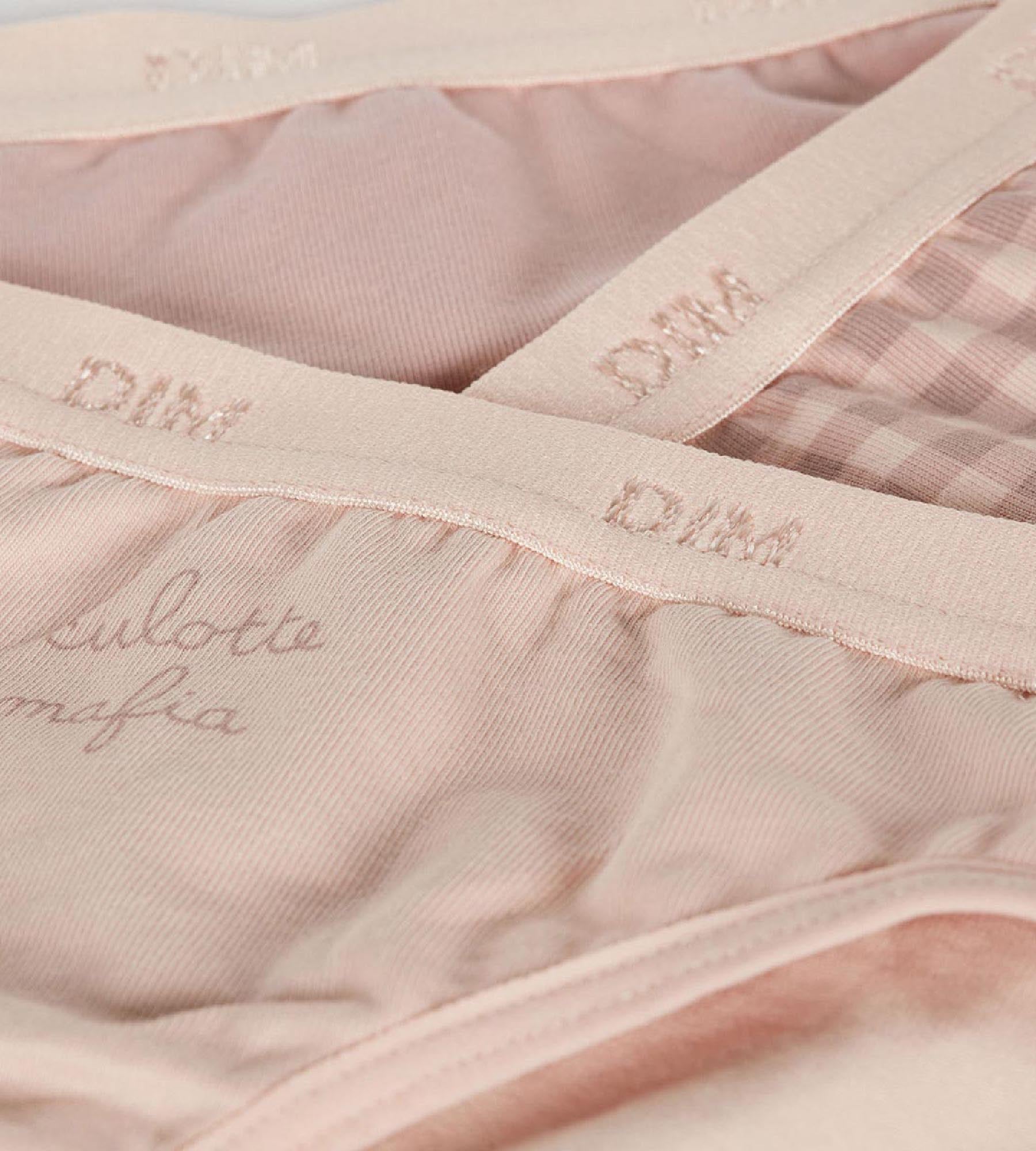 DIM Les Pockets Pack of girl's purple stretch cotton knickers with gingham pattern