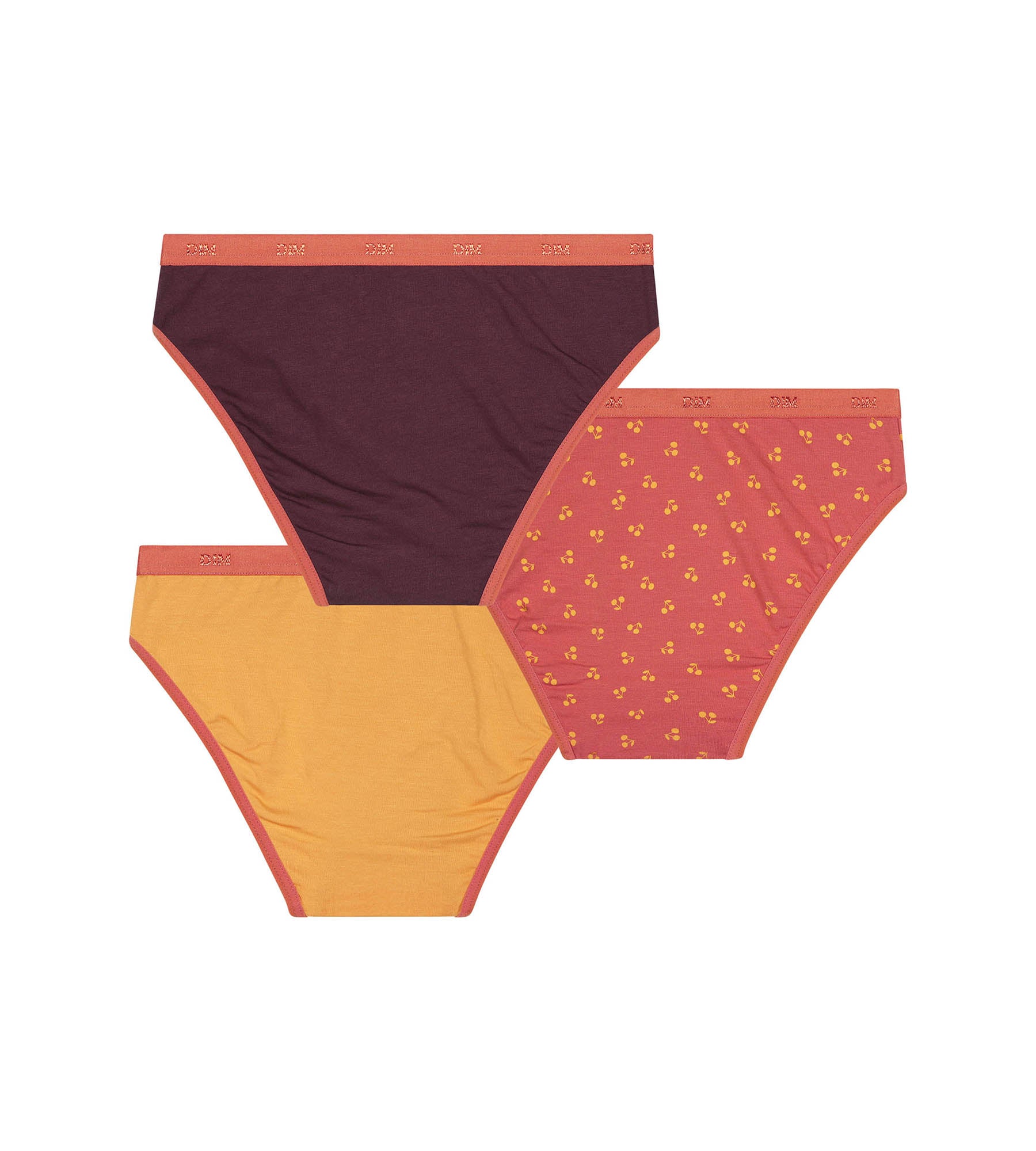 DIM Pack of 3 girls' knickers with cherry patterns in Chocolat Les Pockets